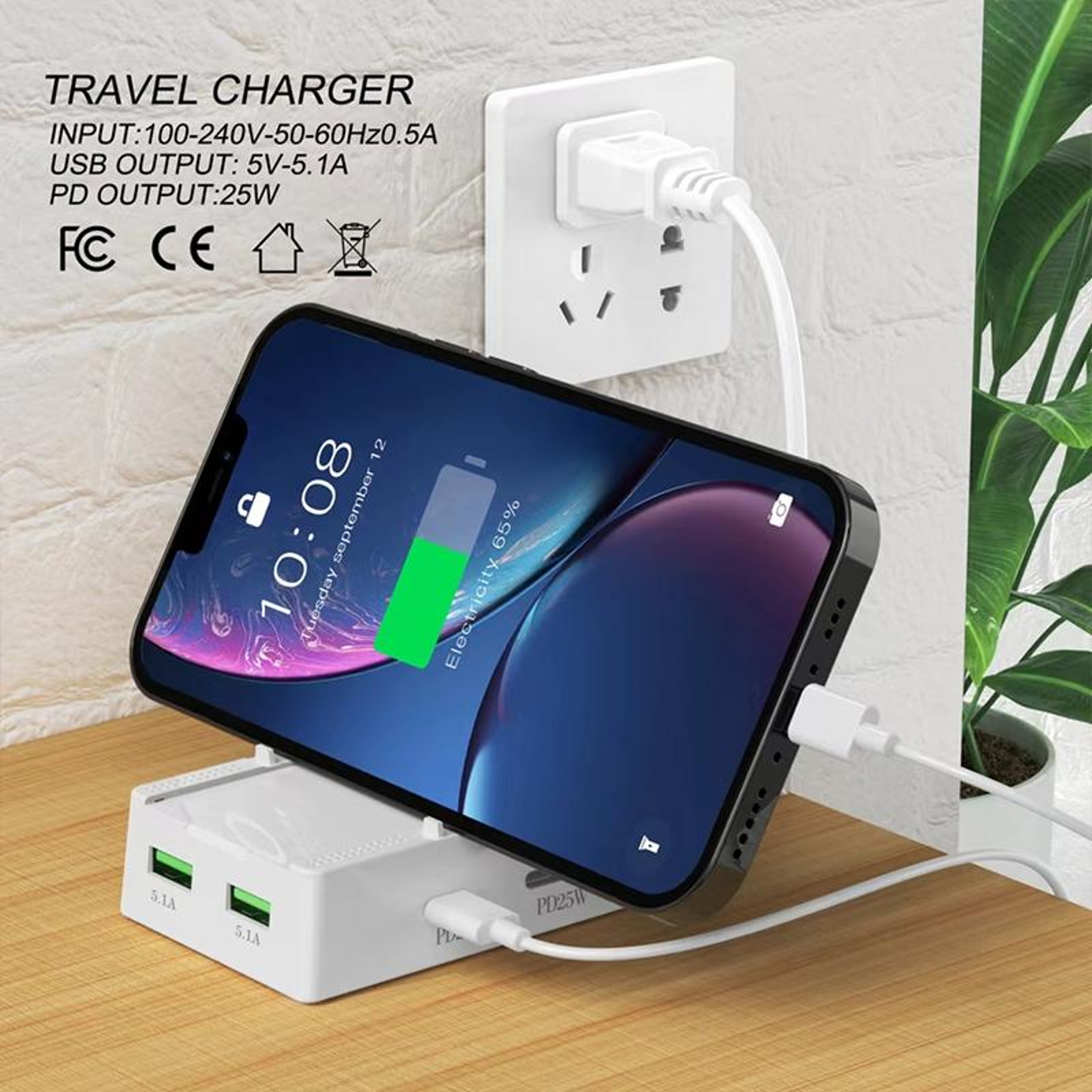 CYPC03 50W USB C Charger 4 Port Fast Charging Station Travel Wall Charger With 2 USB C And 2 USB 3