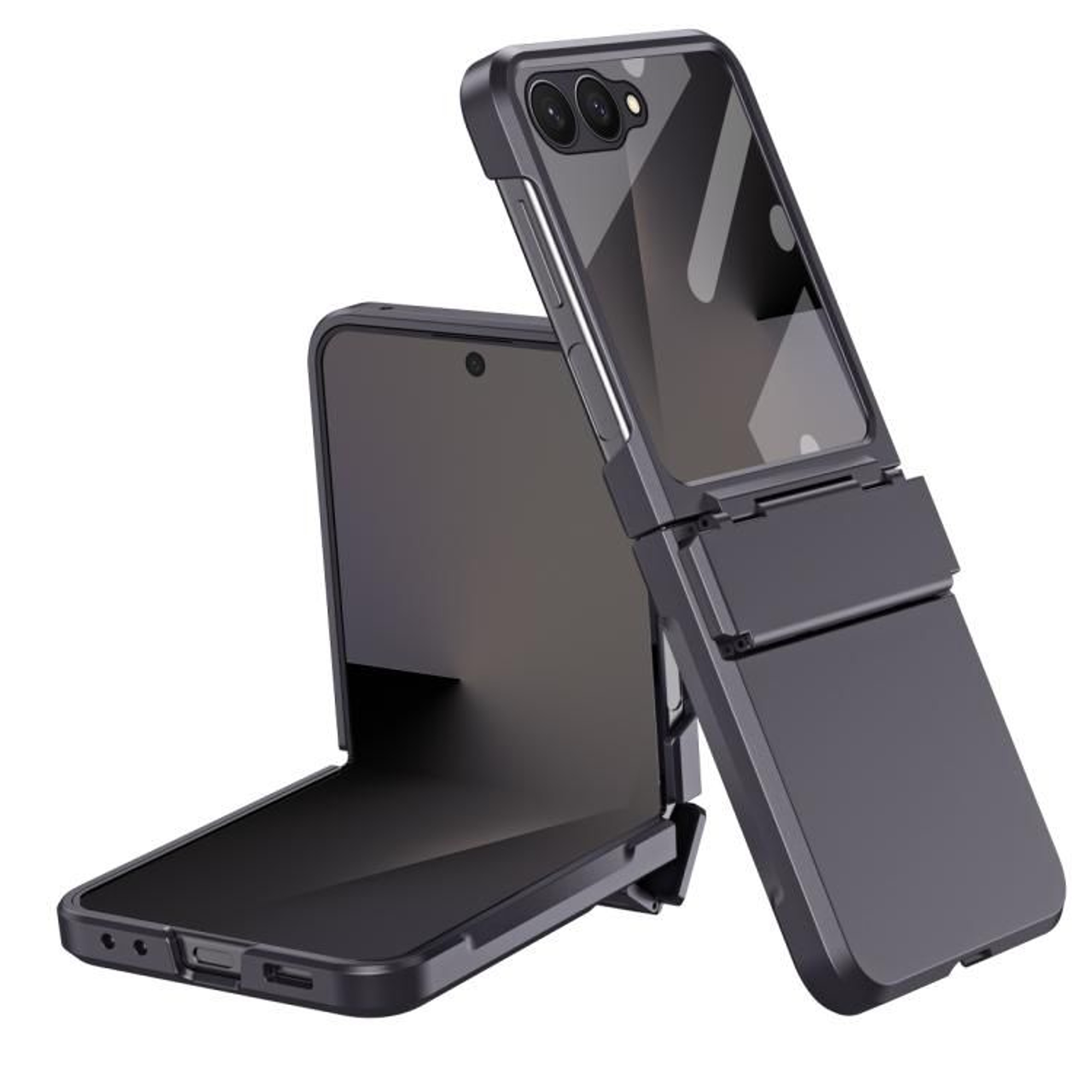 Galaxy Z Flip8 Shockproof Phone Case With Hinge Protection Leather Finish And Tempered Glass Back 8