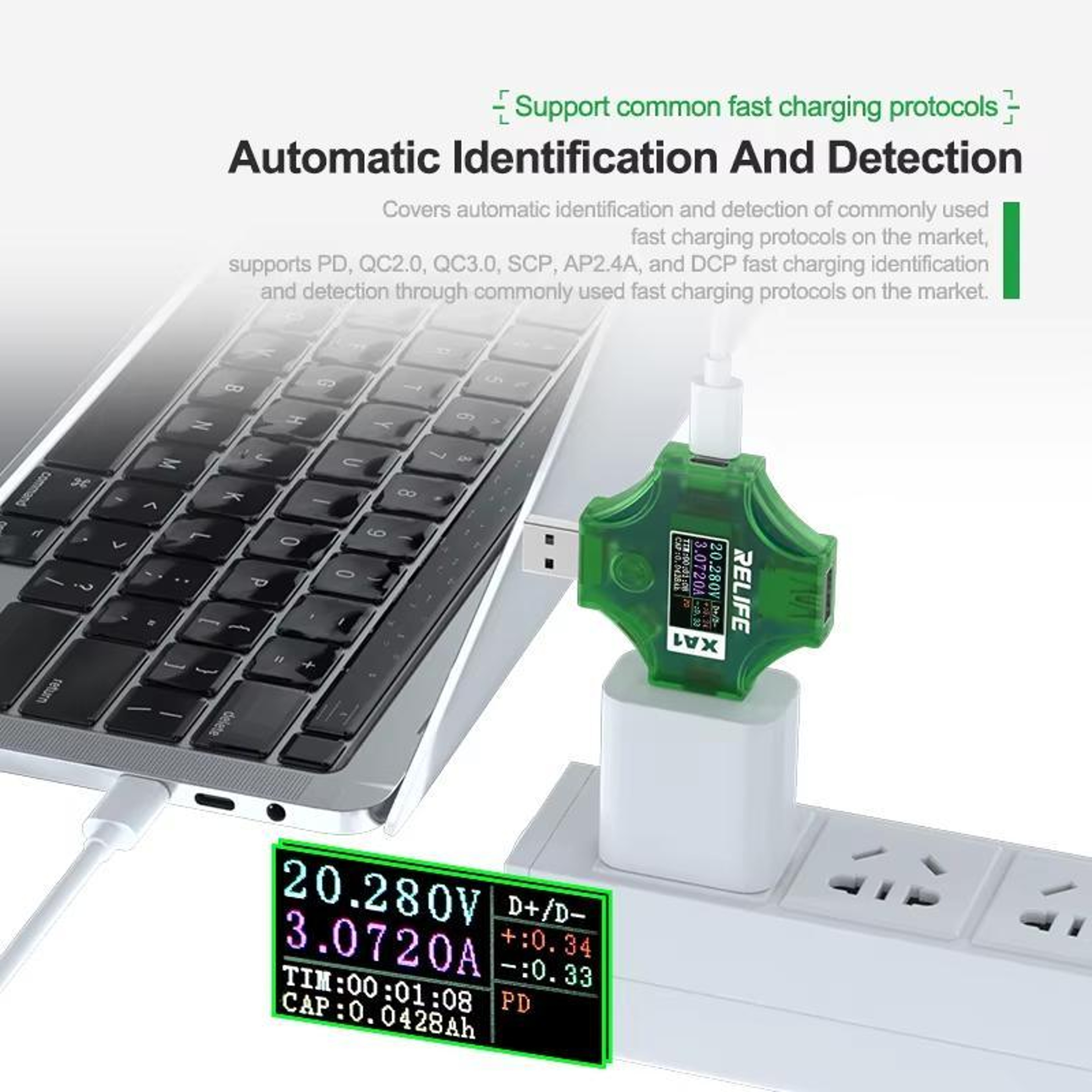 RELIFE XA1 USB Power Tester Current Voltage Tester With Fast Charging Protocol Detection 3