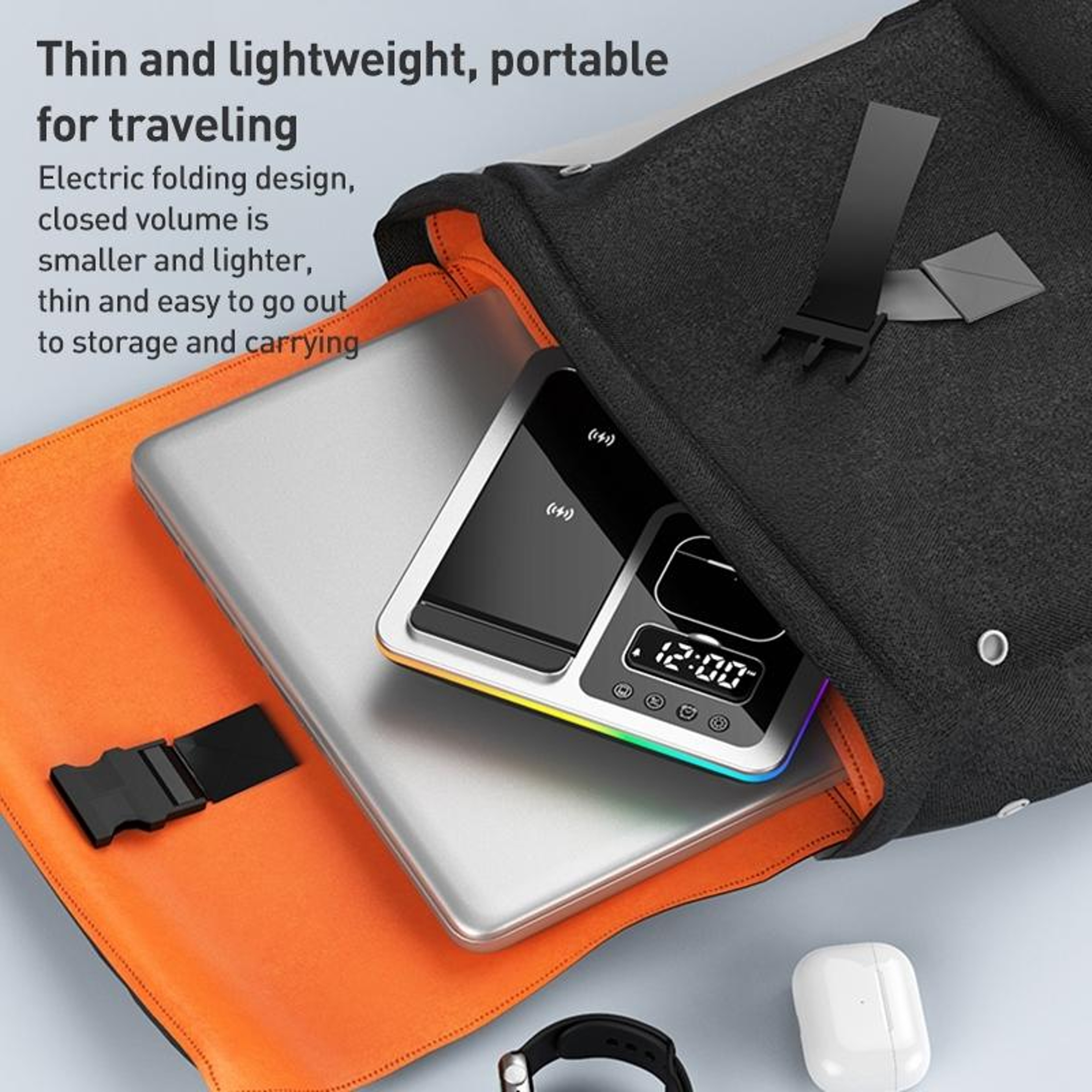 A93 5 In 1 Wireless Charger Foldable Wireless Charging Station With Phone Stand Alarm Clock And RGB 9