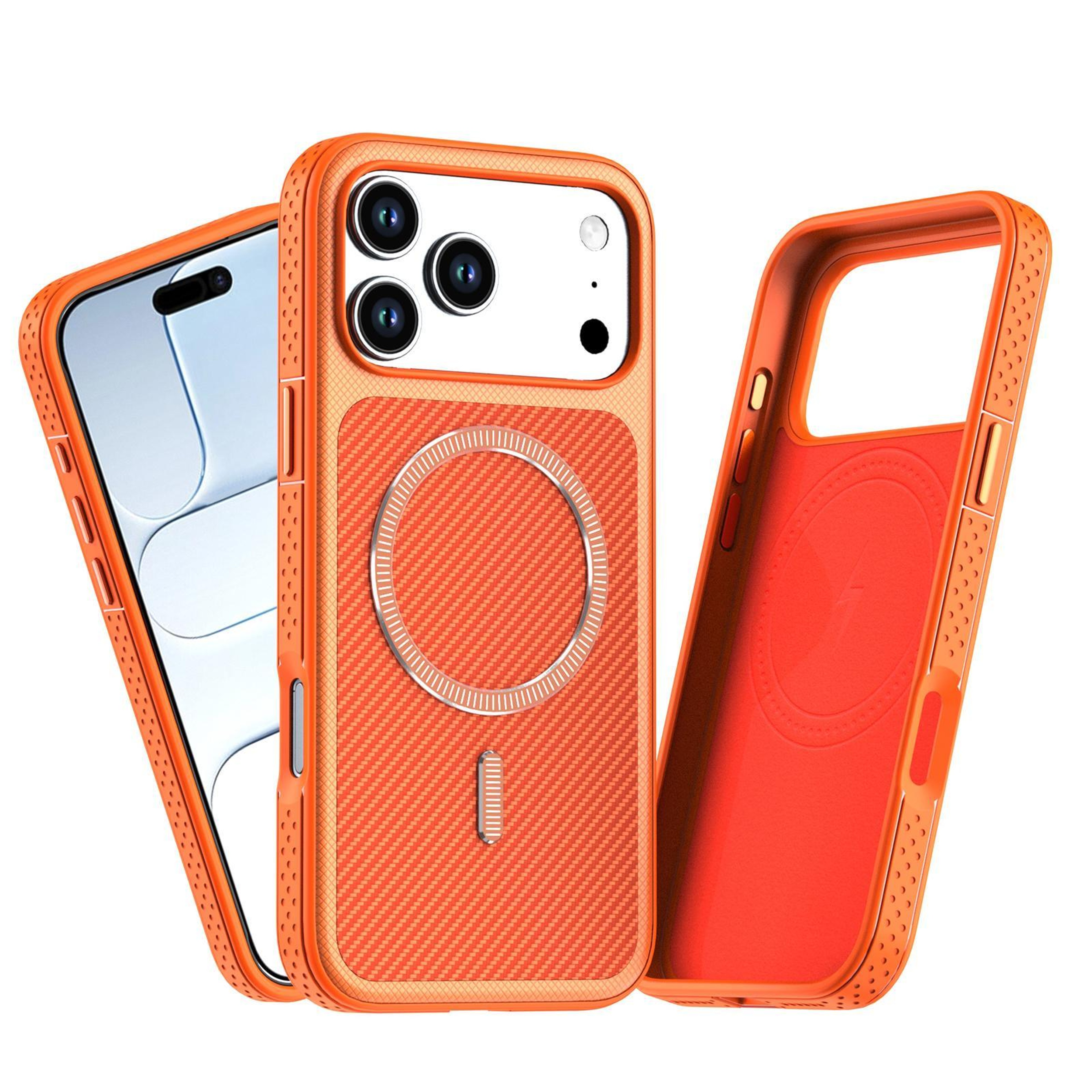IPhone 17 Pro Magnetic Vegan Leather Case With Carbon Fiber Texture MagSafe Compatible 1