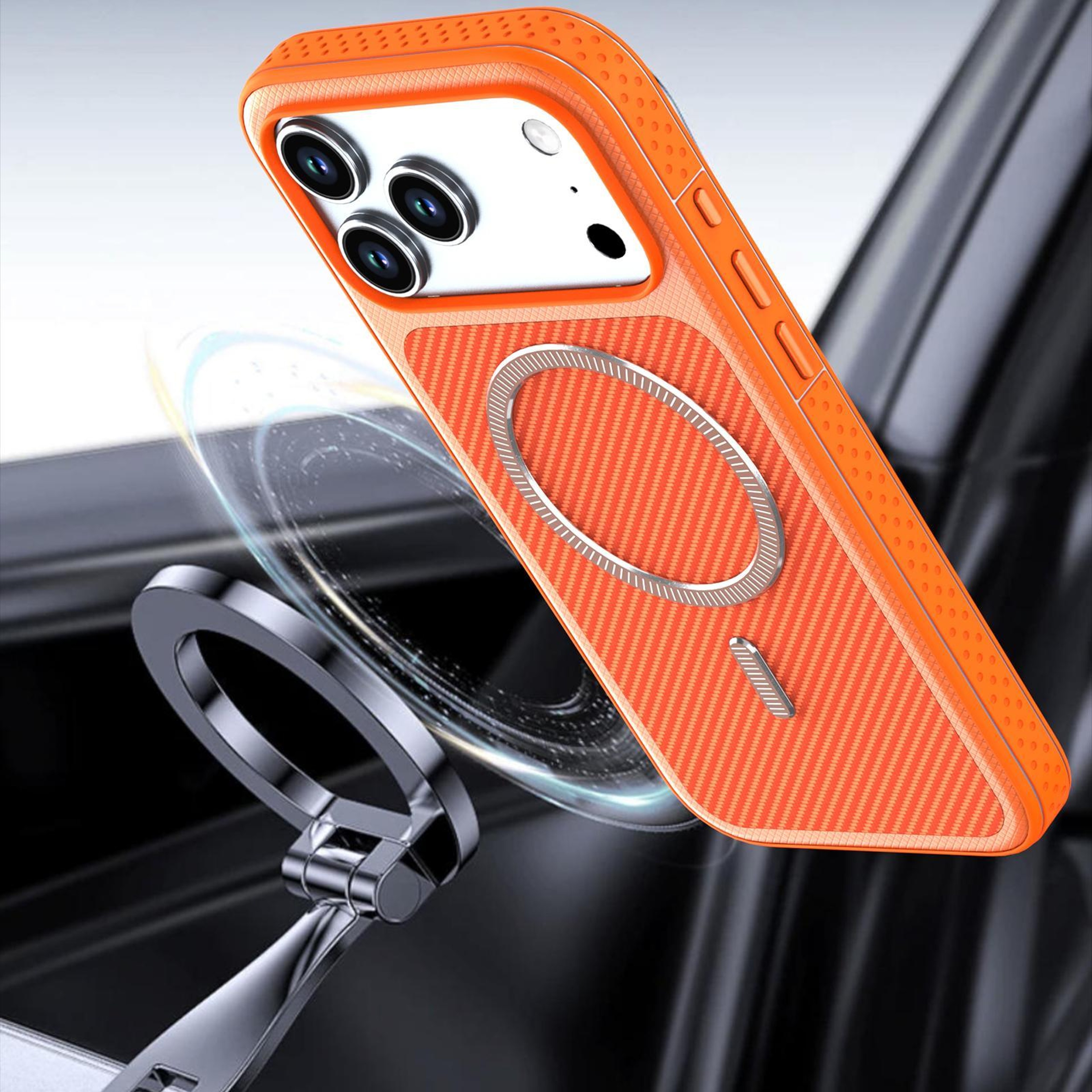 IPhone 17 Pro Magnetic Vegan Leather Case With Carbon Fiber Texture MagSafe Compatible 9