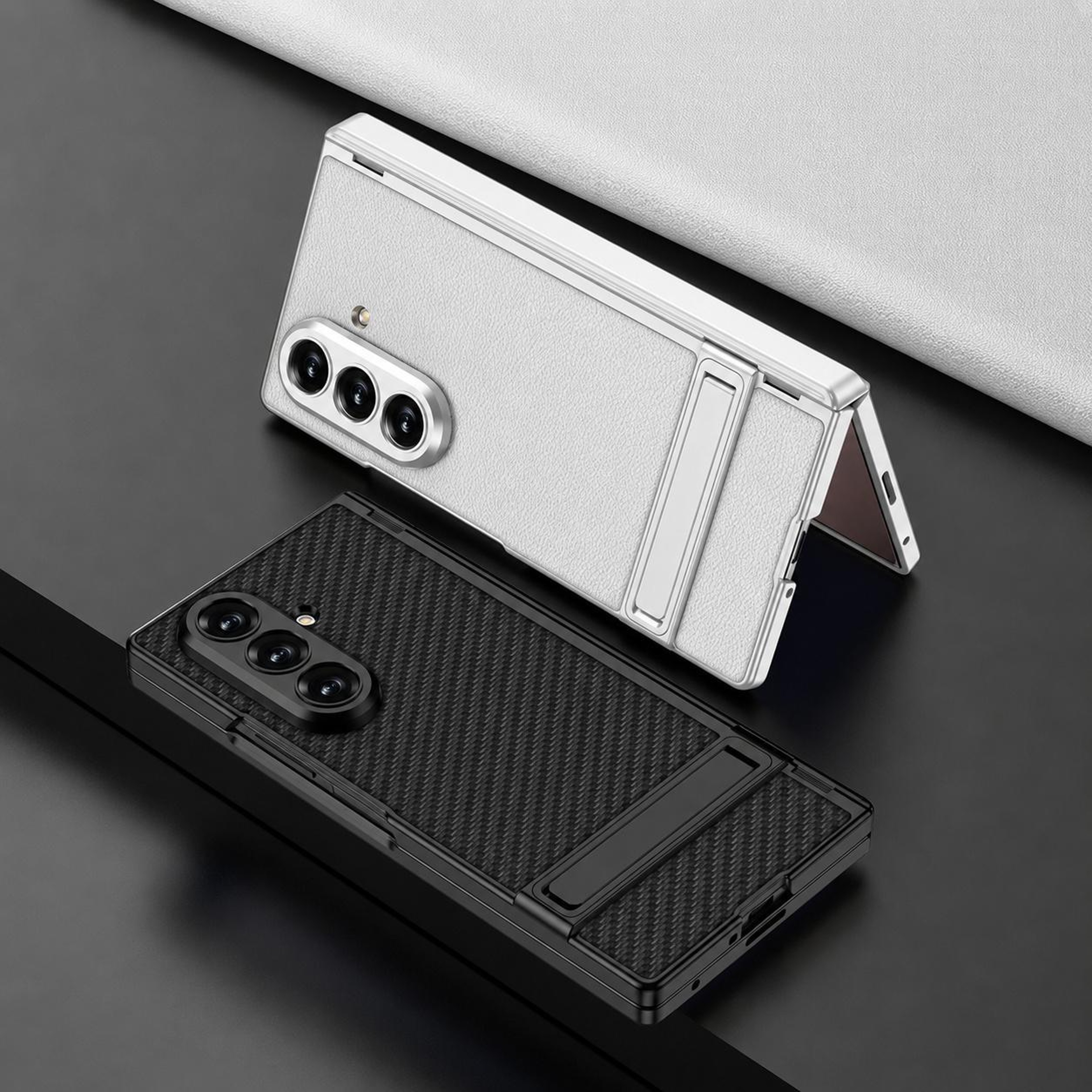 GKK Magnetic Galaxy Z Fold8 Ultra Case Vegan Leather Shockproof Kickstand Cover Silver – view 6