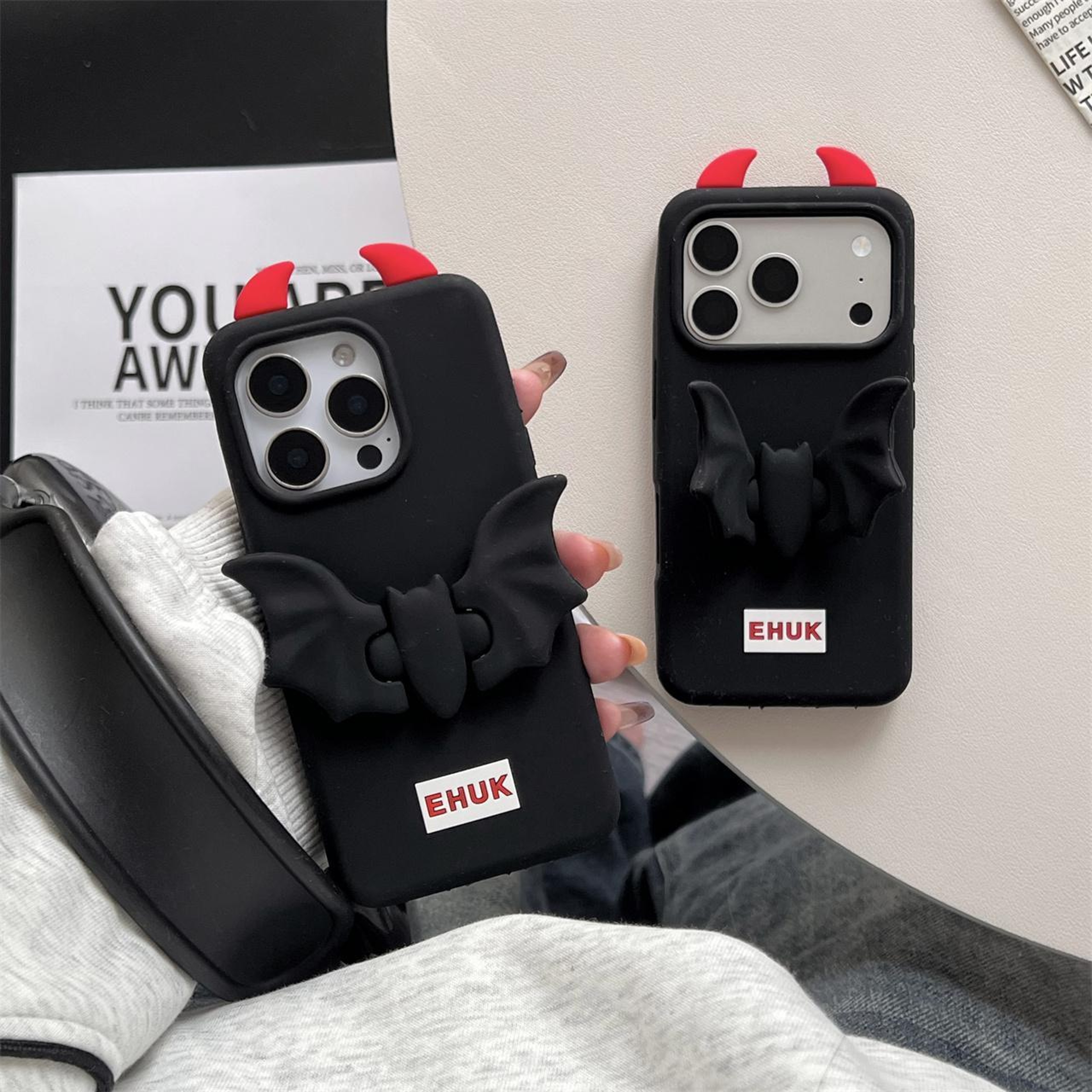 iPhone 17 Silicone Phone Case with Bat Holder Shockproof Protective Cover Black – view 5