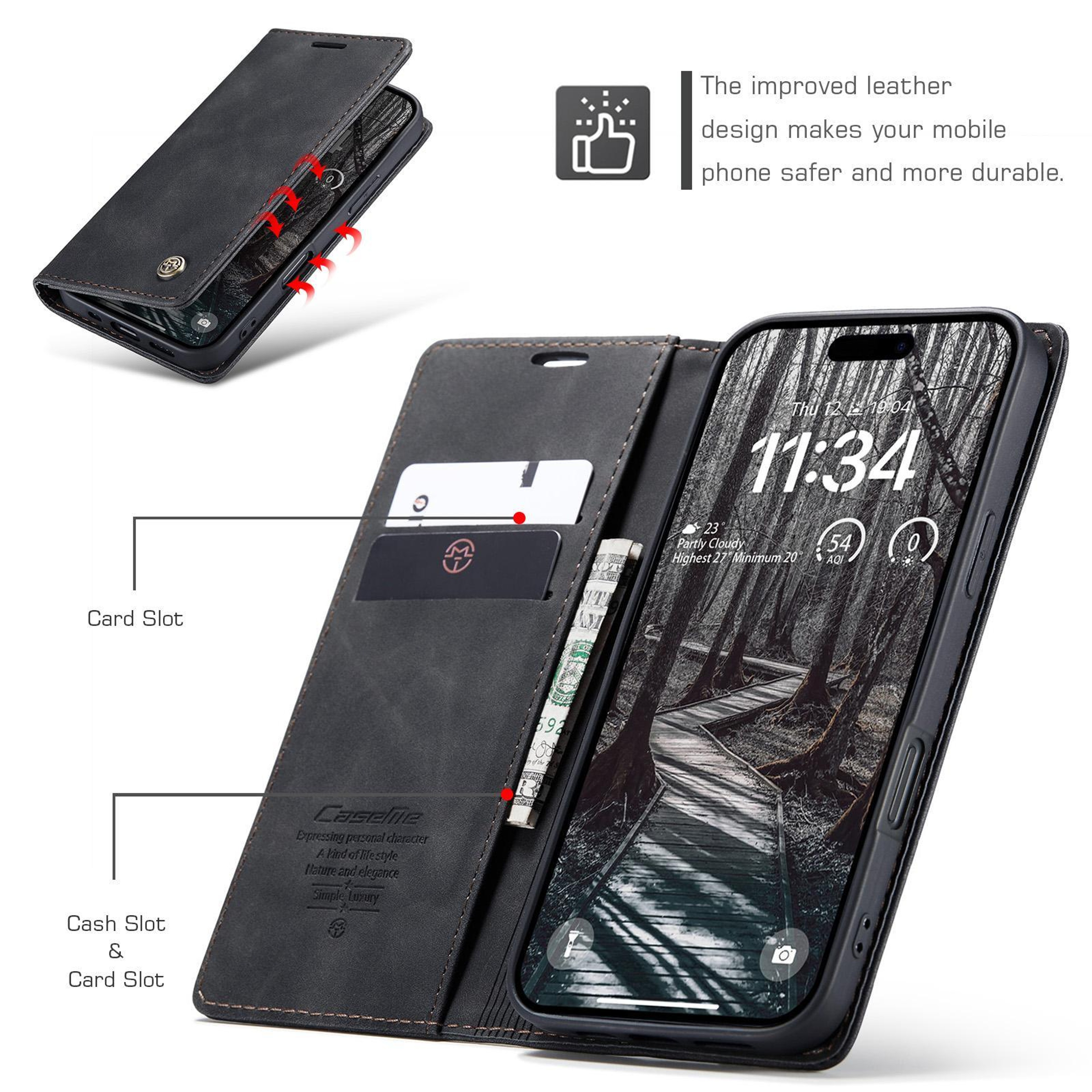 CaseMe IPhone 17 Pro Max Wallet Case Premium Leather Phone Case With Card Holder Kickstand 2