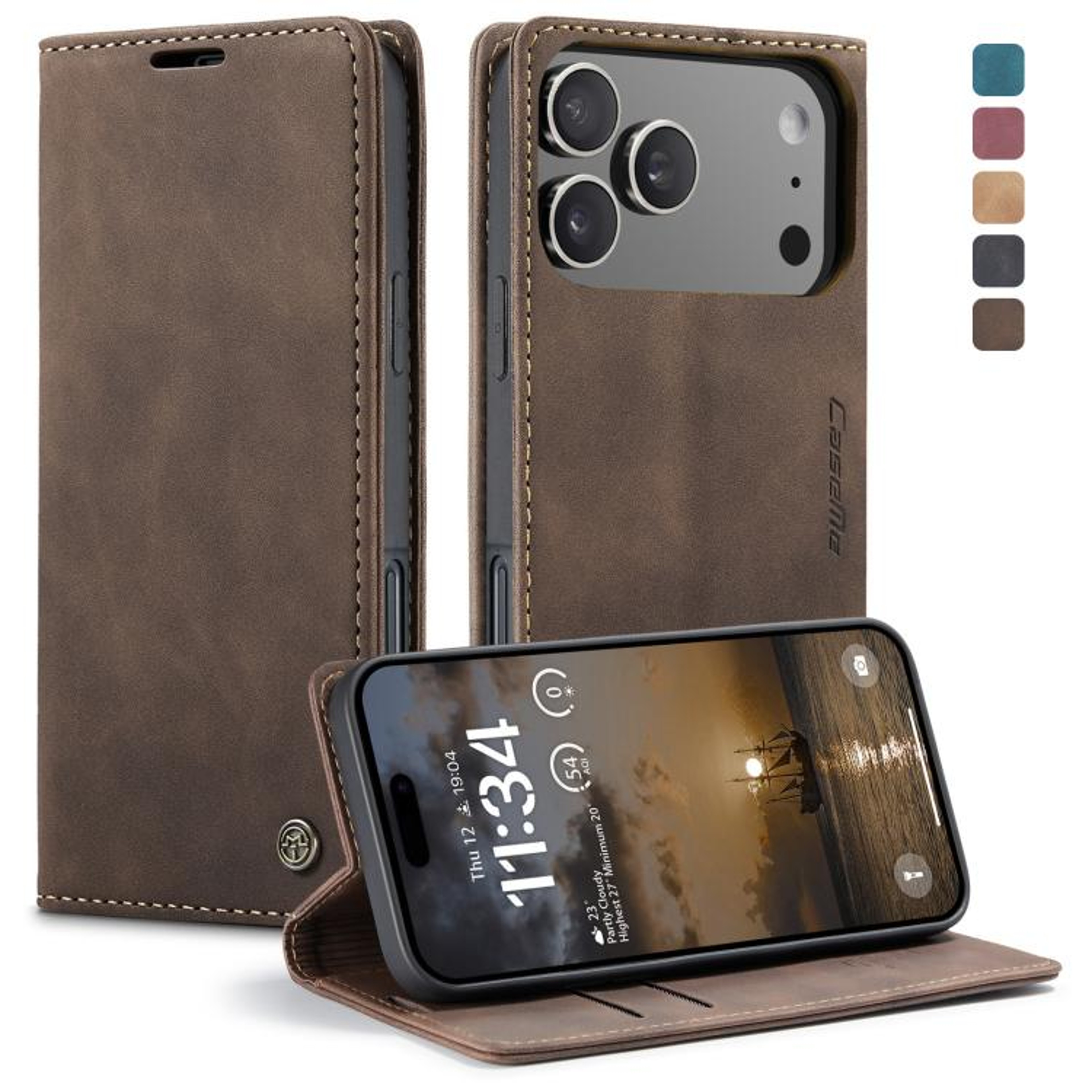 CaseMe IPhone 17 Pro Max Wallet Case Premium Leather Phone Case With Card Holder Kickstand 10