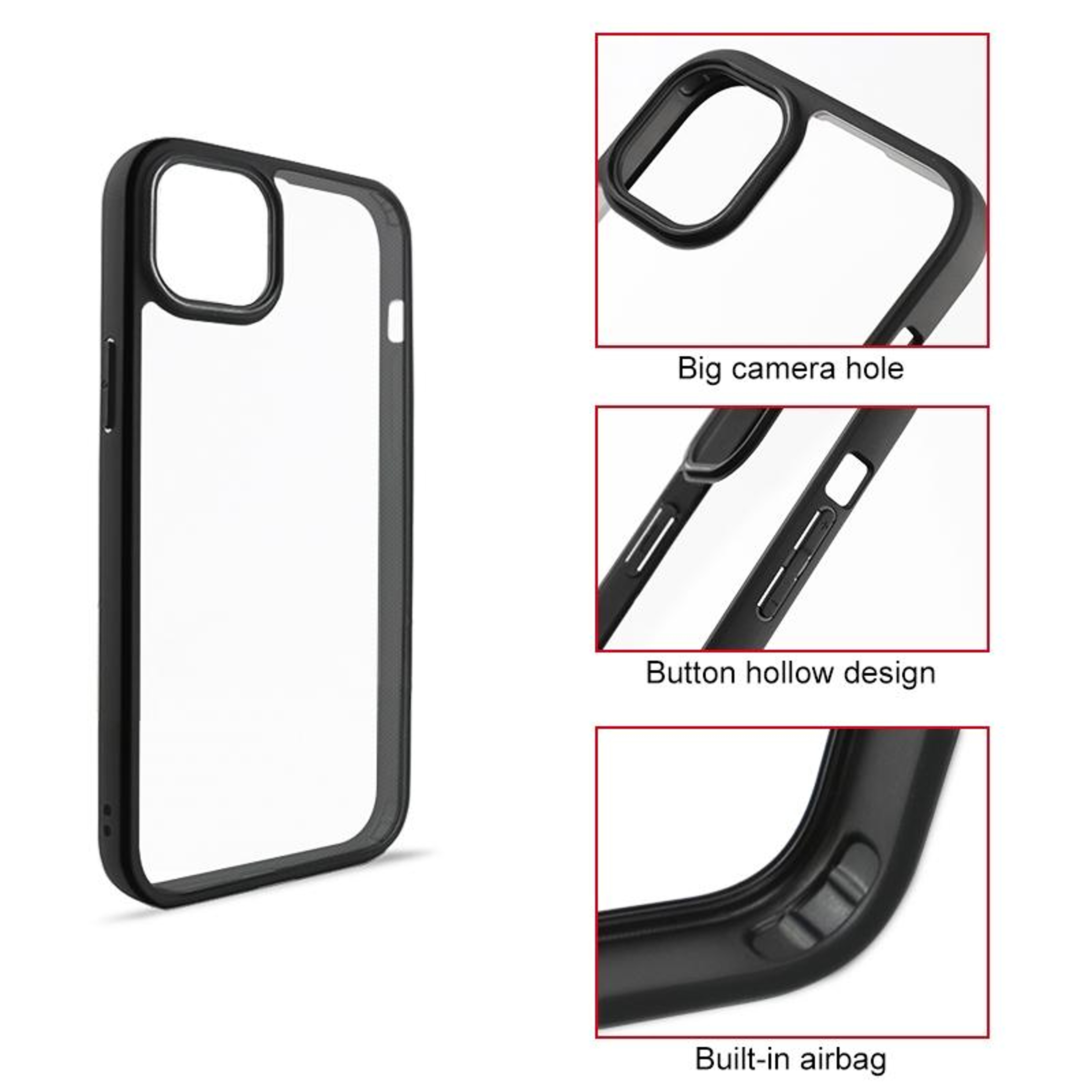 iPhone 15 Clear Protective Case with Frosted TPU Bumper and Transparent PC Back – view 3