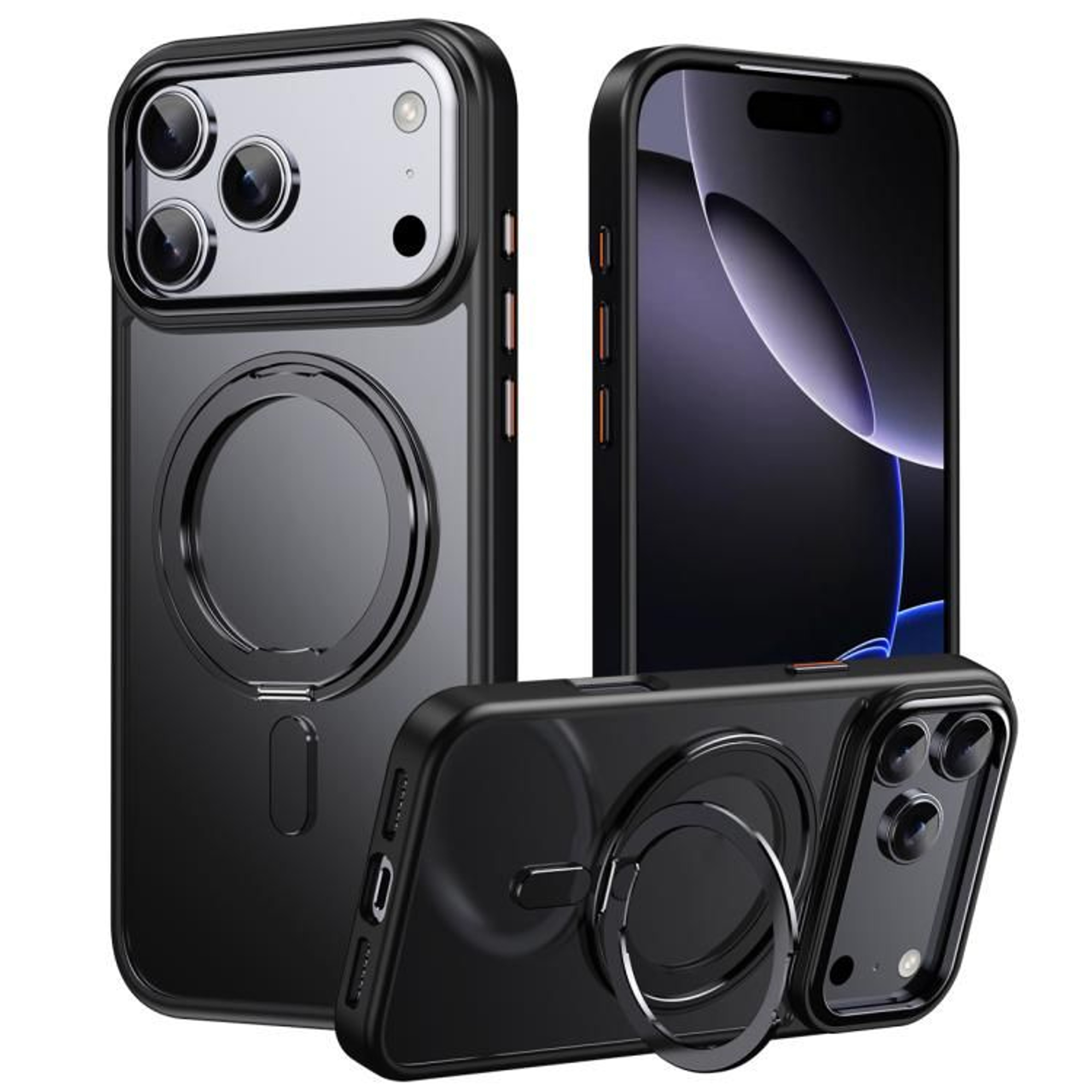 IPhone 17 Pro Max MagSafe Case With 360 Rotating Ring Stand And Frosted Shockproof Protection 6