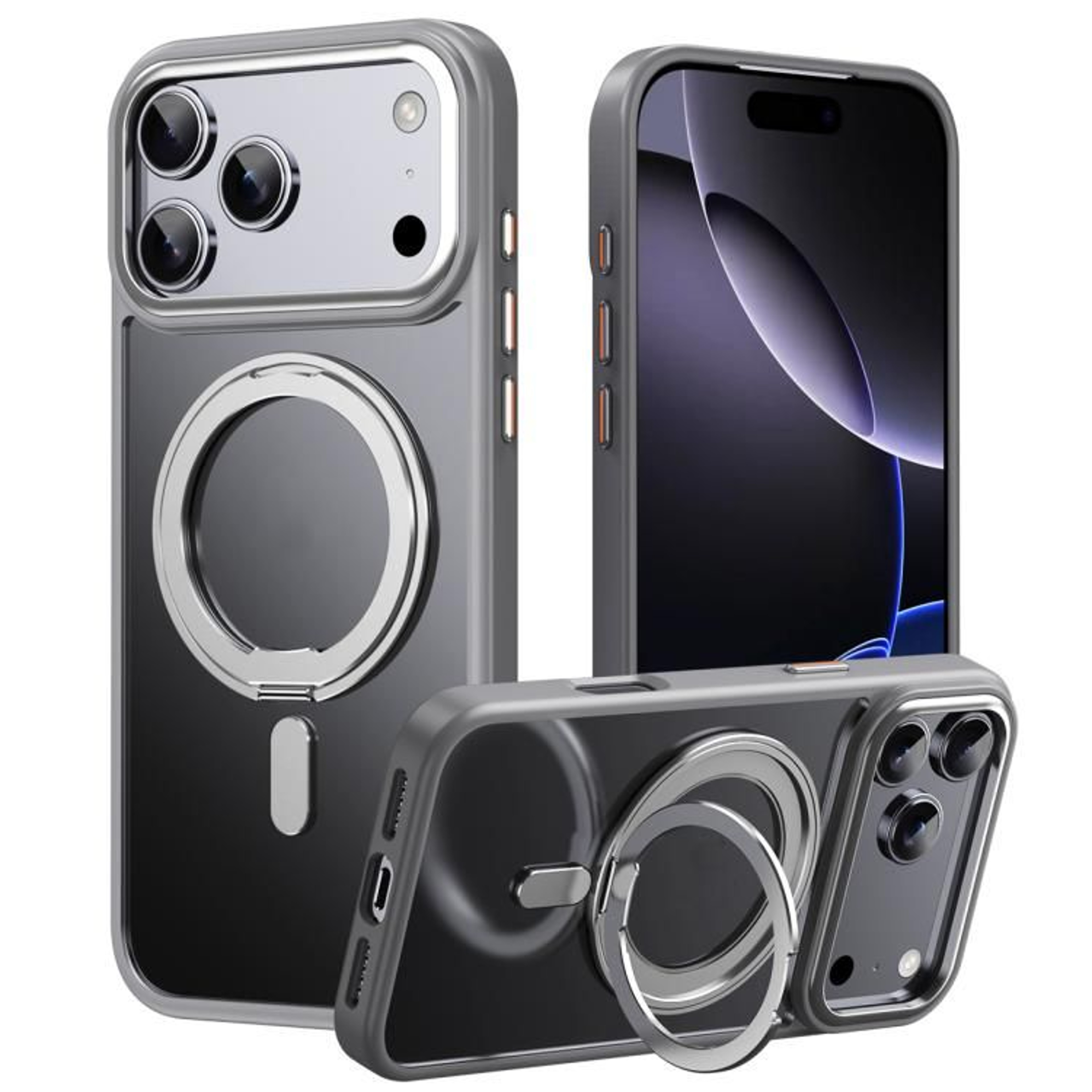 IPhone 17 Pro Max MagSafe Case With 360 Rotating Ring Stand And Frosted Shockproof Protection 8