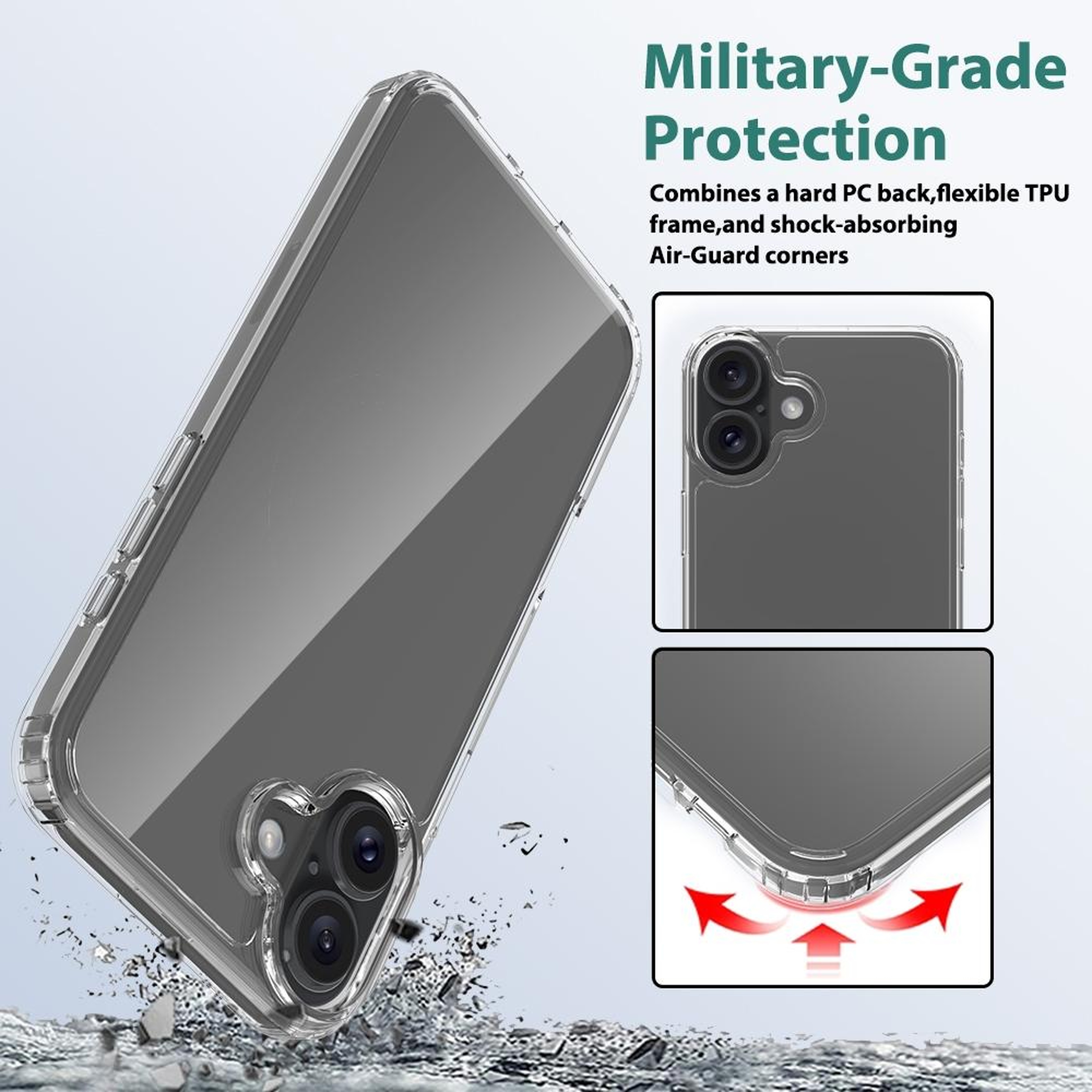 Crystal Clear IPhone 16 Plus Clear Case Scratch Resistant TPU Acrylic Protective Cover 3