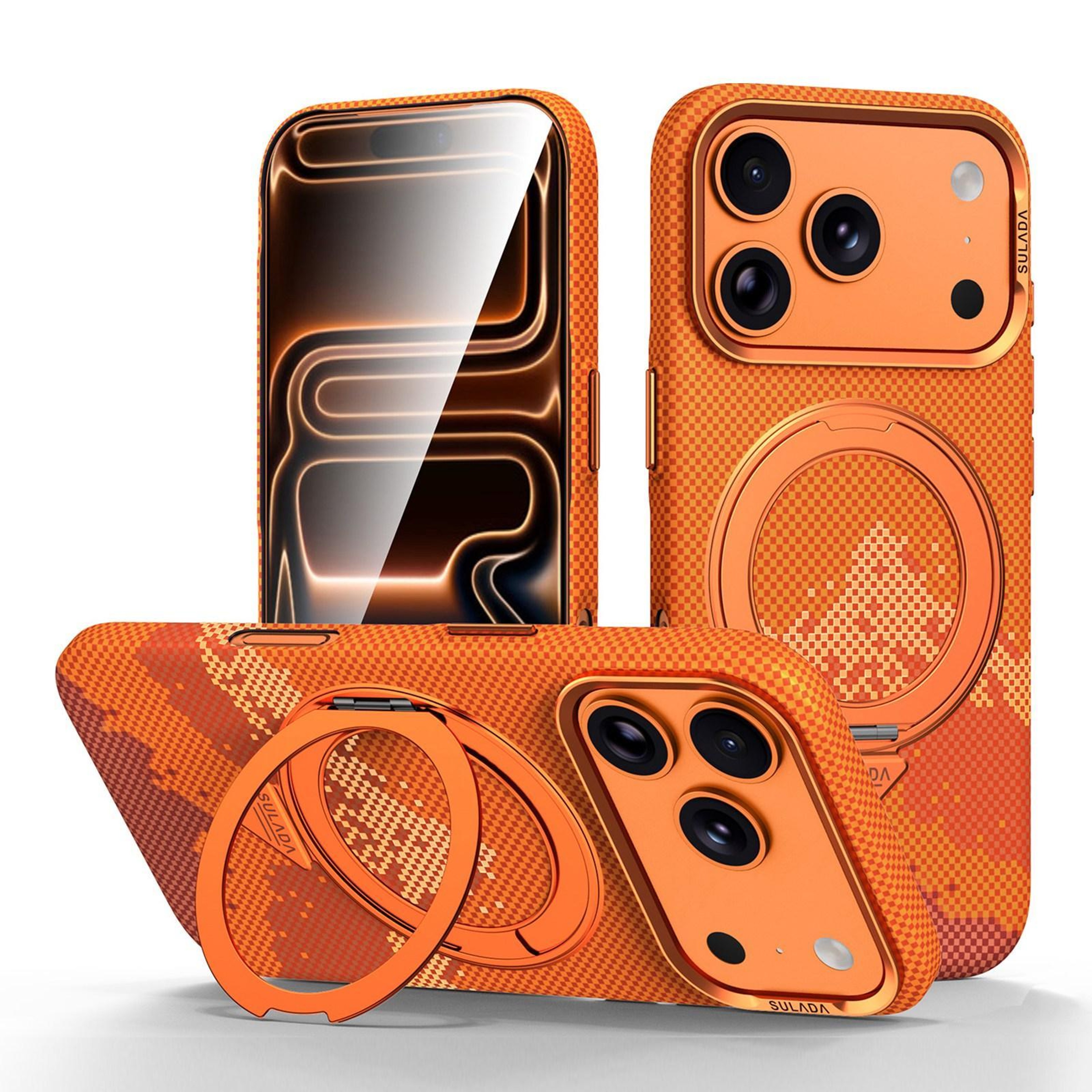 SULADA IPhone 17 Pro Max Case Kevlar Grid Texture MagSafe Compatible Case With 360 Rotating Kicksta 0