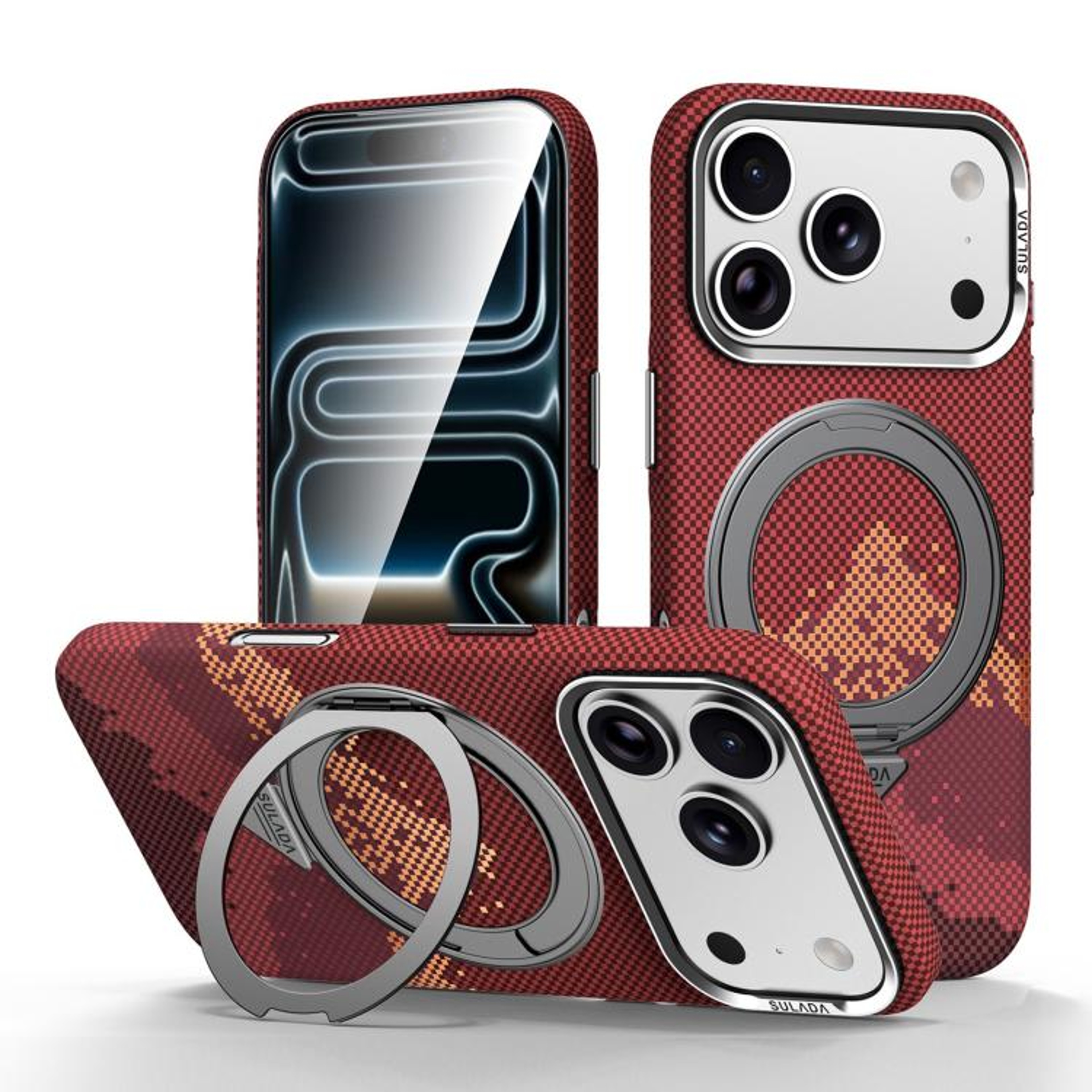 SULADA IPhone 17 Pro Max Case Kevlar Grid Texture MagSafe Compatible Case With 360 Rotating Kicksta 12