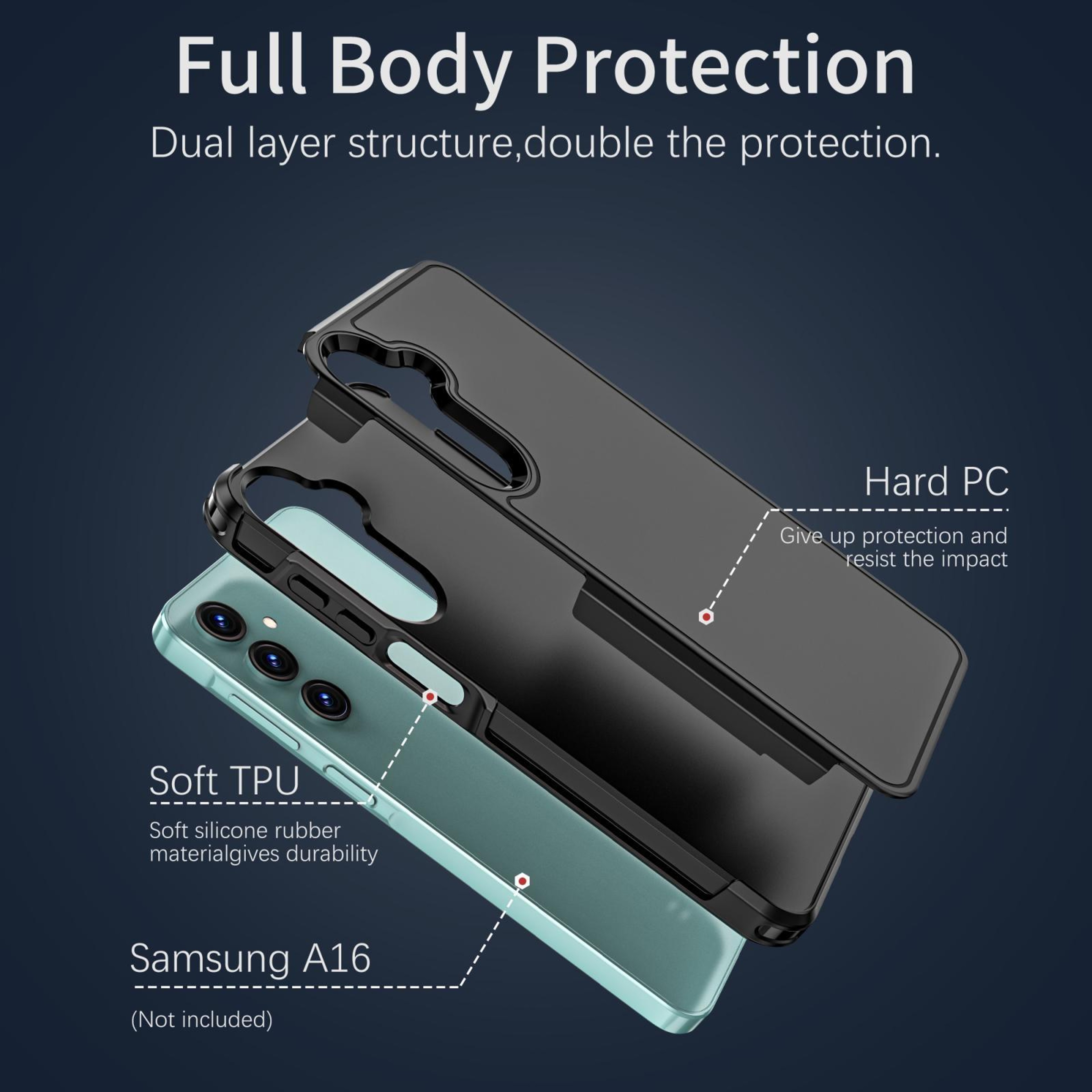 RedPepper Armor Samsung Galaxy A16 Case Shockproof PC TPU Phone Case for Galaxy A16 4G 5G Black – view 4