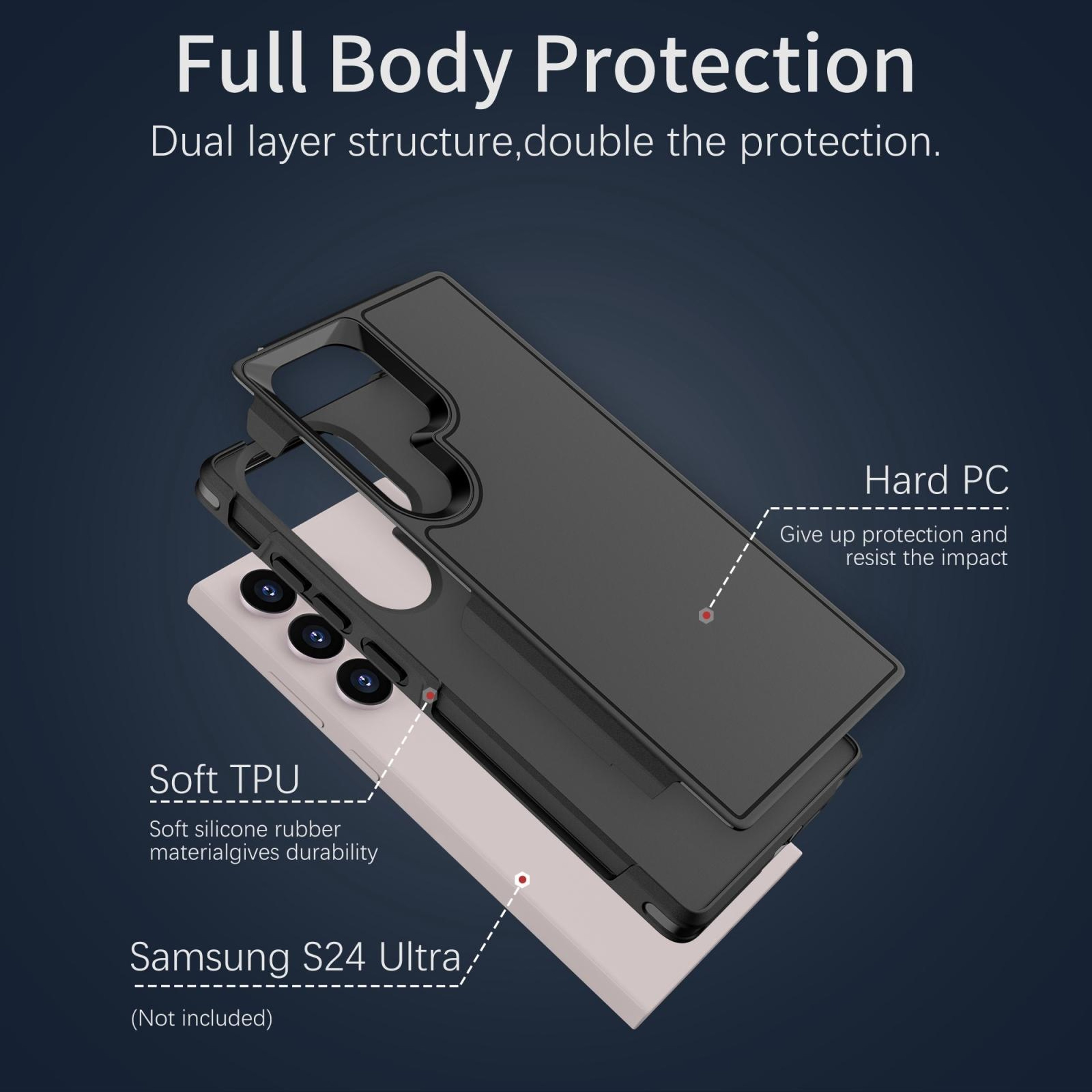 RedPepper Samsung Galaxy S23 Ultra Case Rugged Shockproof PC TPU Protective Phone Cover Black – view 3