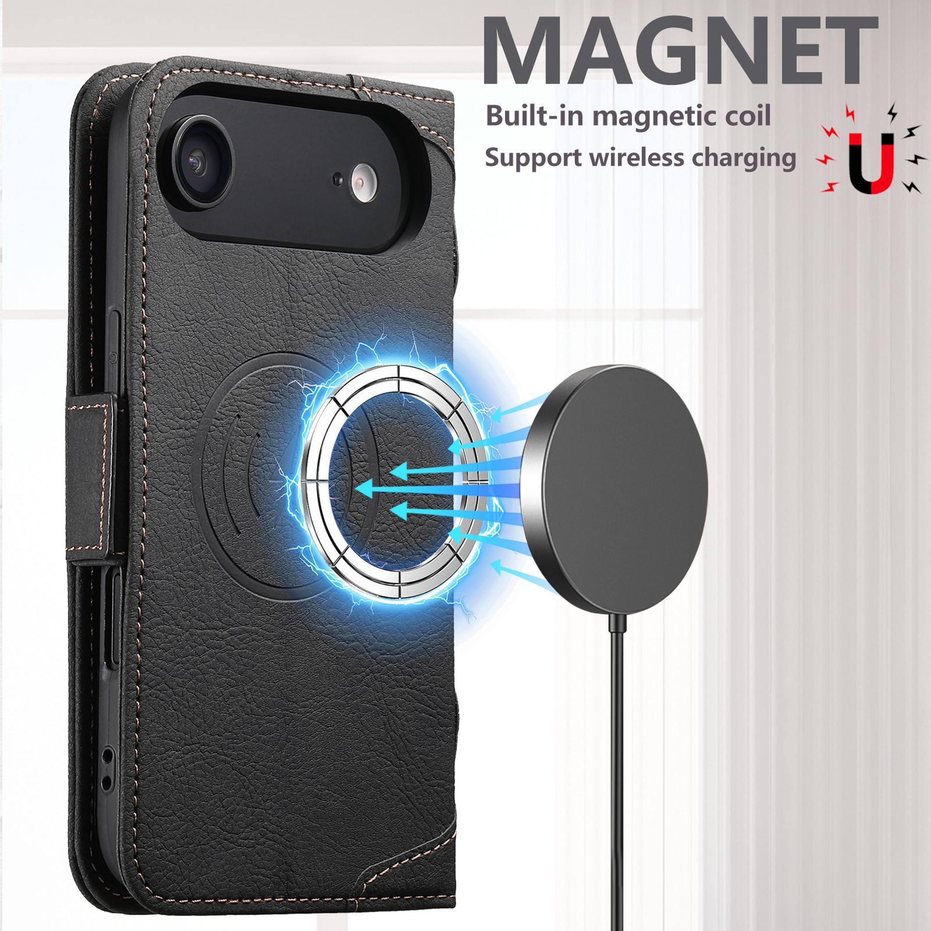 SUTENI J07 MagSafe Leather Case For IPhone Air Wallet Flip Phone Cover With Card Holder Stand 3