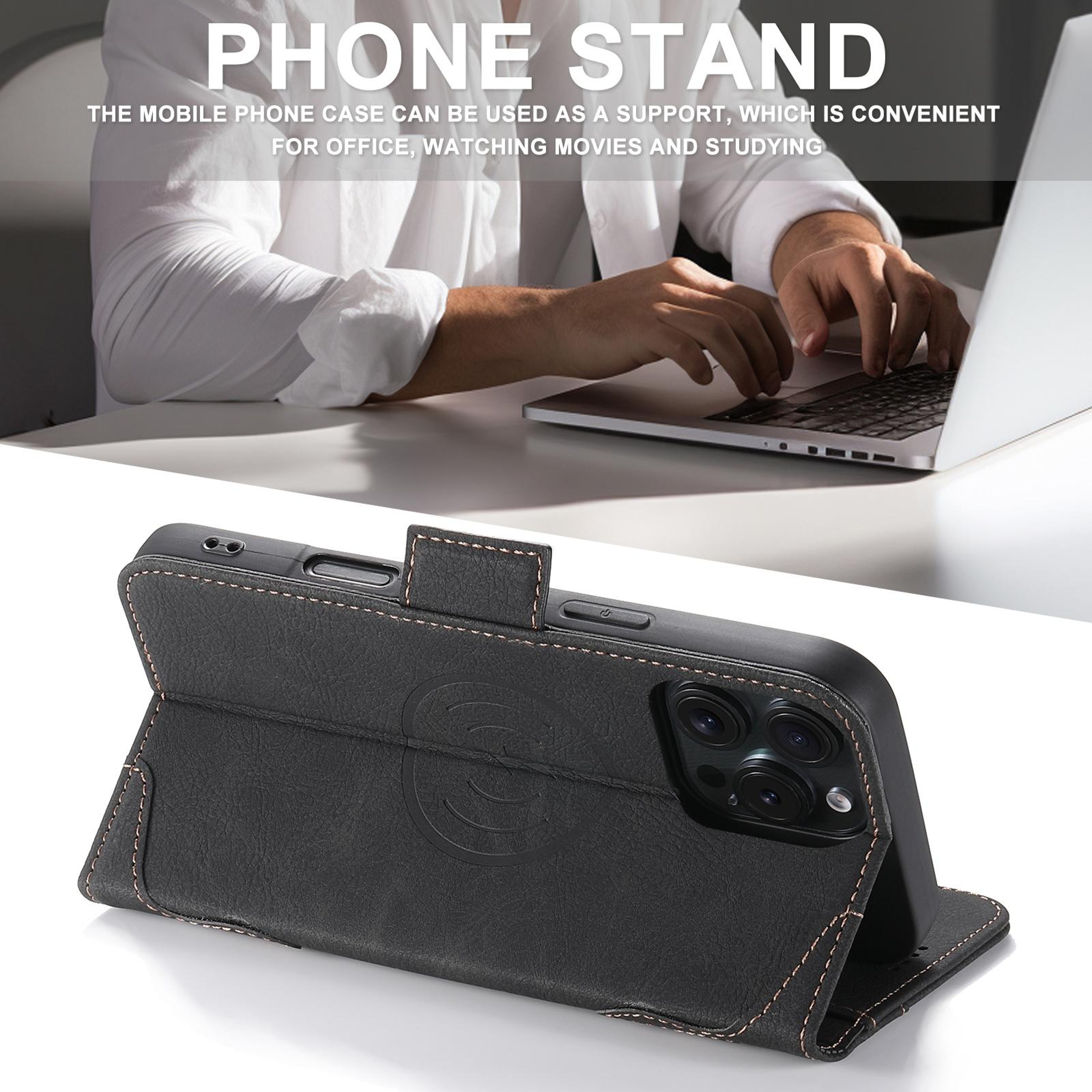 SUTENI J07 MagSafe Leather Phone Case For IPhone 16 Wallet Flip Cover With Card Slots 3