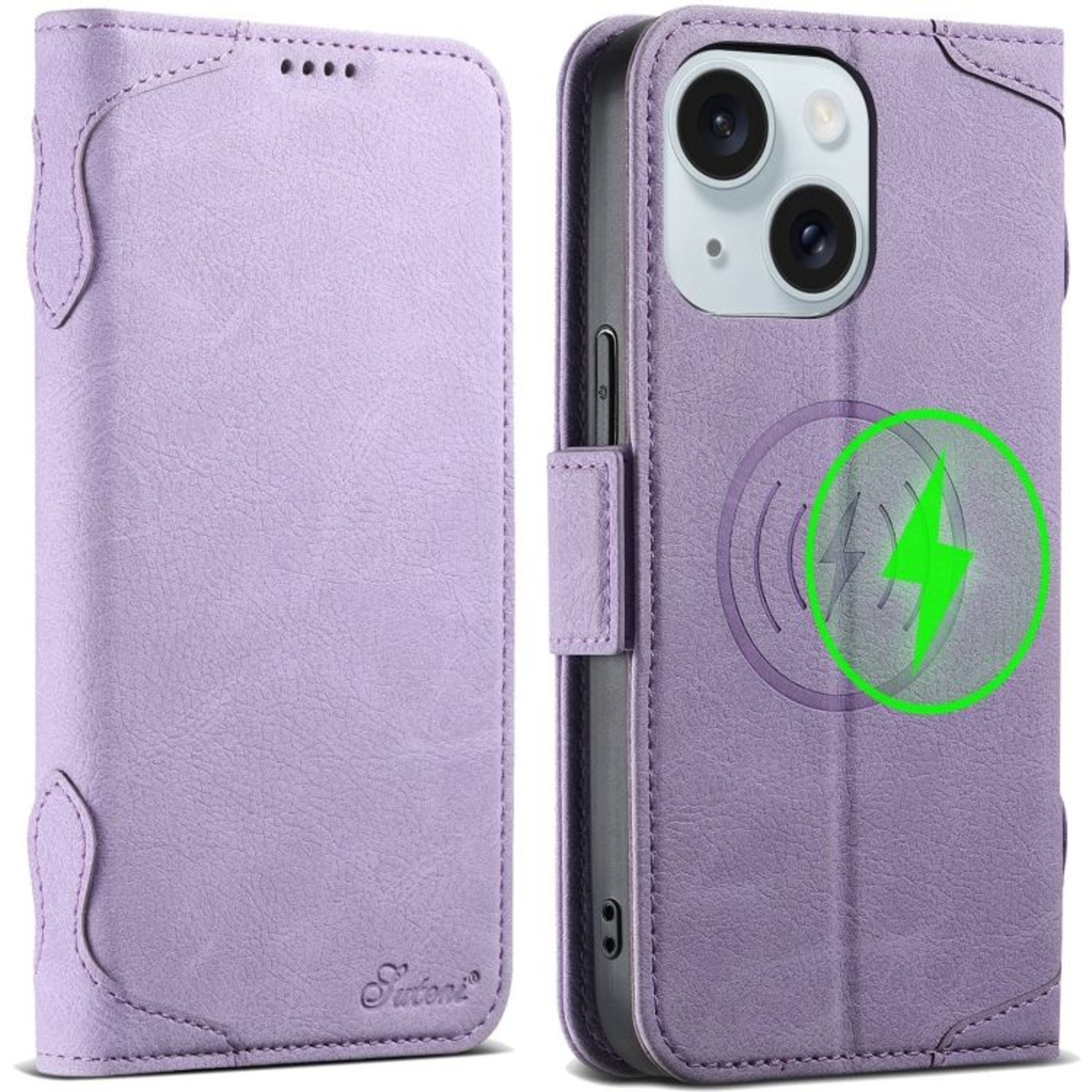 SUTENI J07 IPhone 15 Plus MagSafe Case Leather Wallet Flip Cover With Stand 9