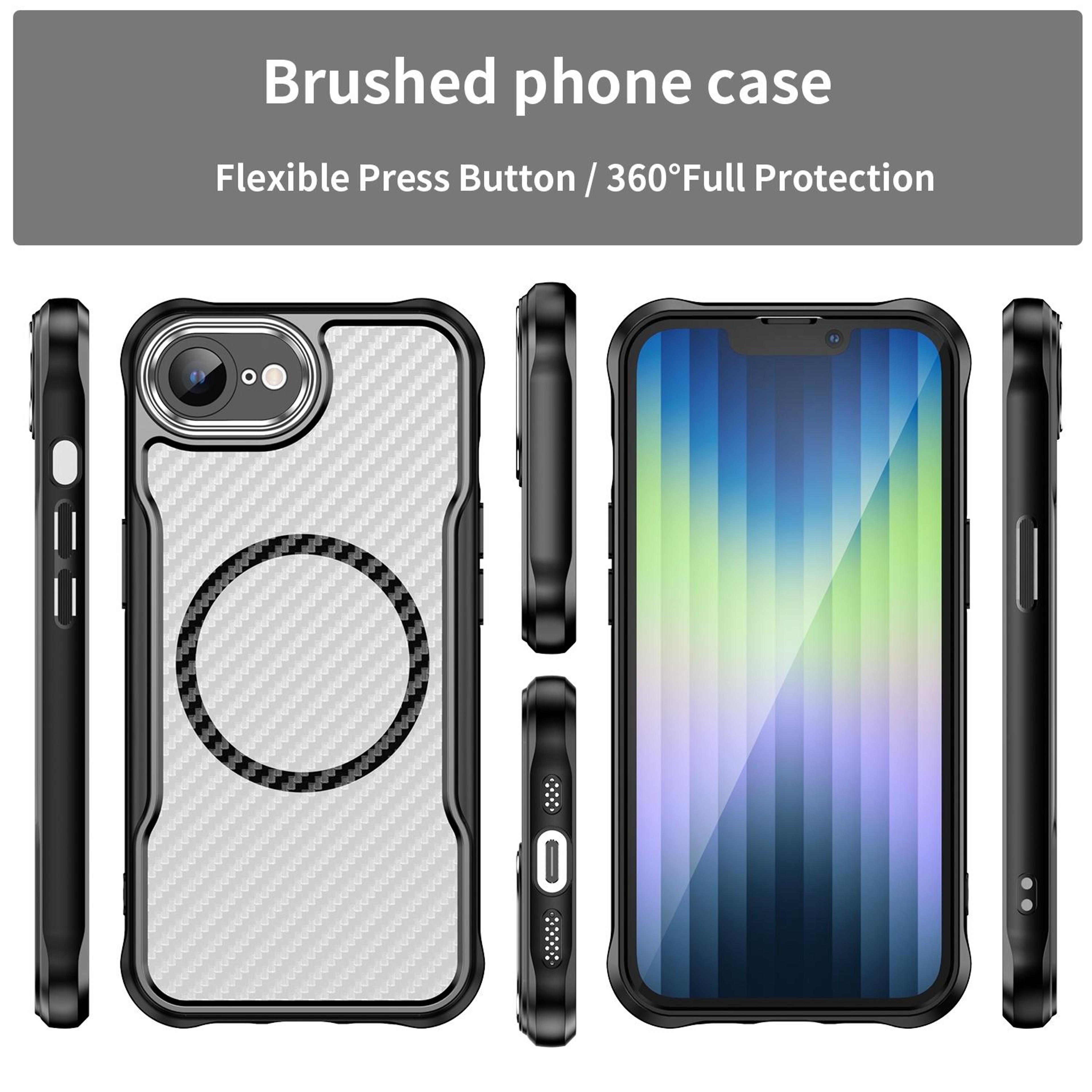 Carbon Fiber MagSafe IPhone 17e 16e Translucent Shockproof Phone Case 2
