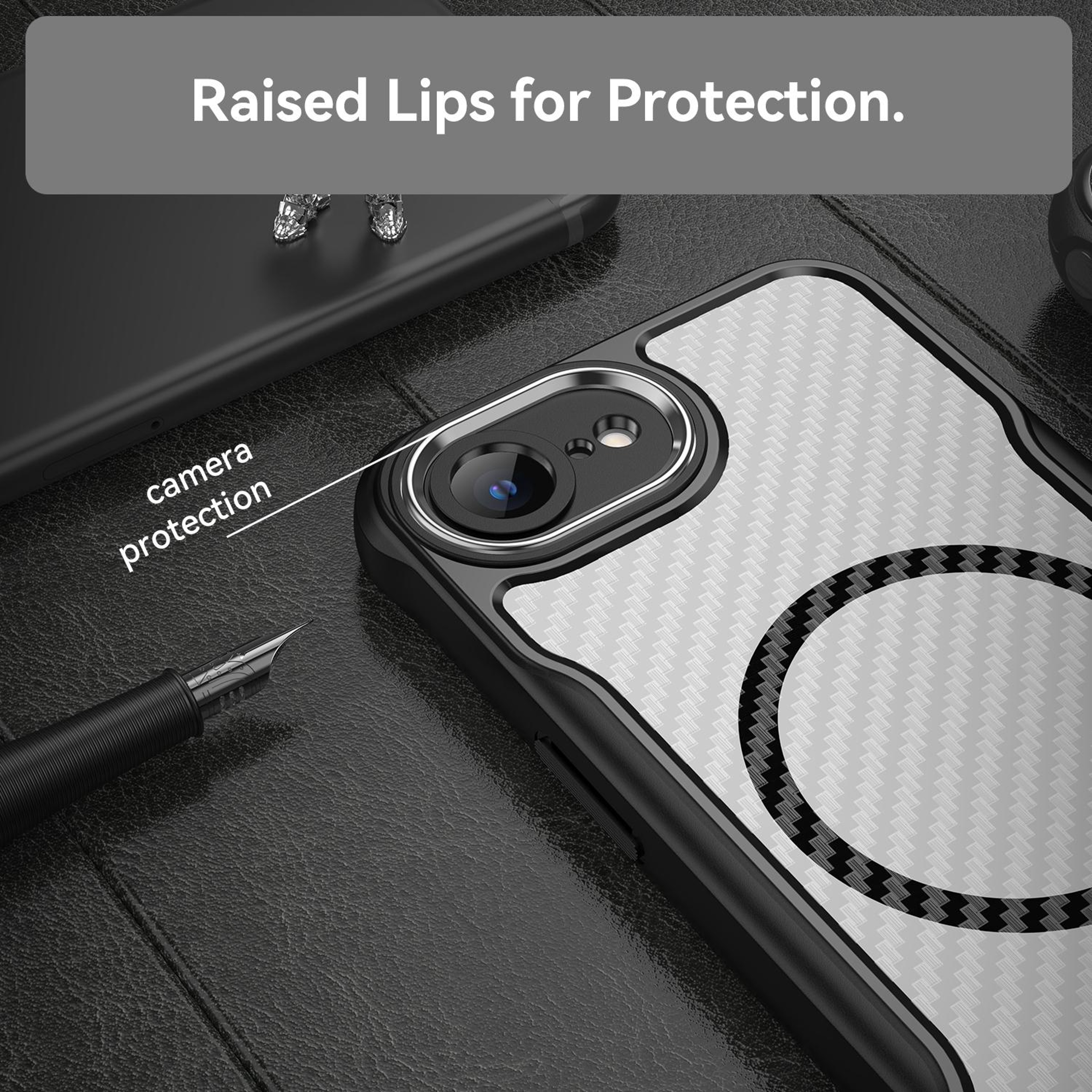 Carbon Fiber MagSafe IPhone 17e 16e Translucent Shockproof Phone Case 5