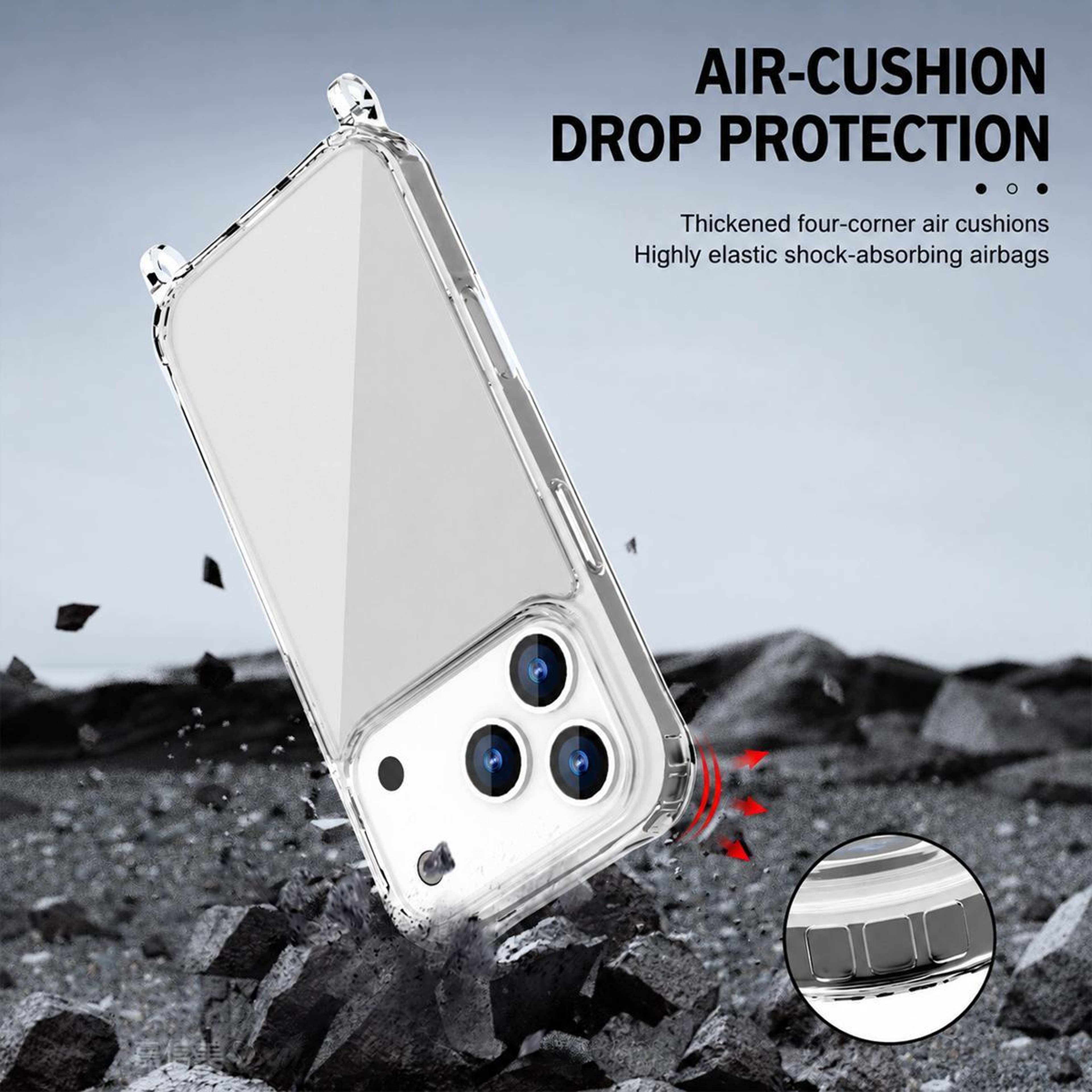 iPhone 17 Pro Clear Acrylic Airbag Phone Case with Lanyard Holes Shockproof Transparent Cover – view 7