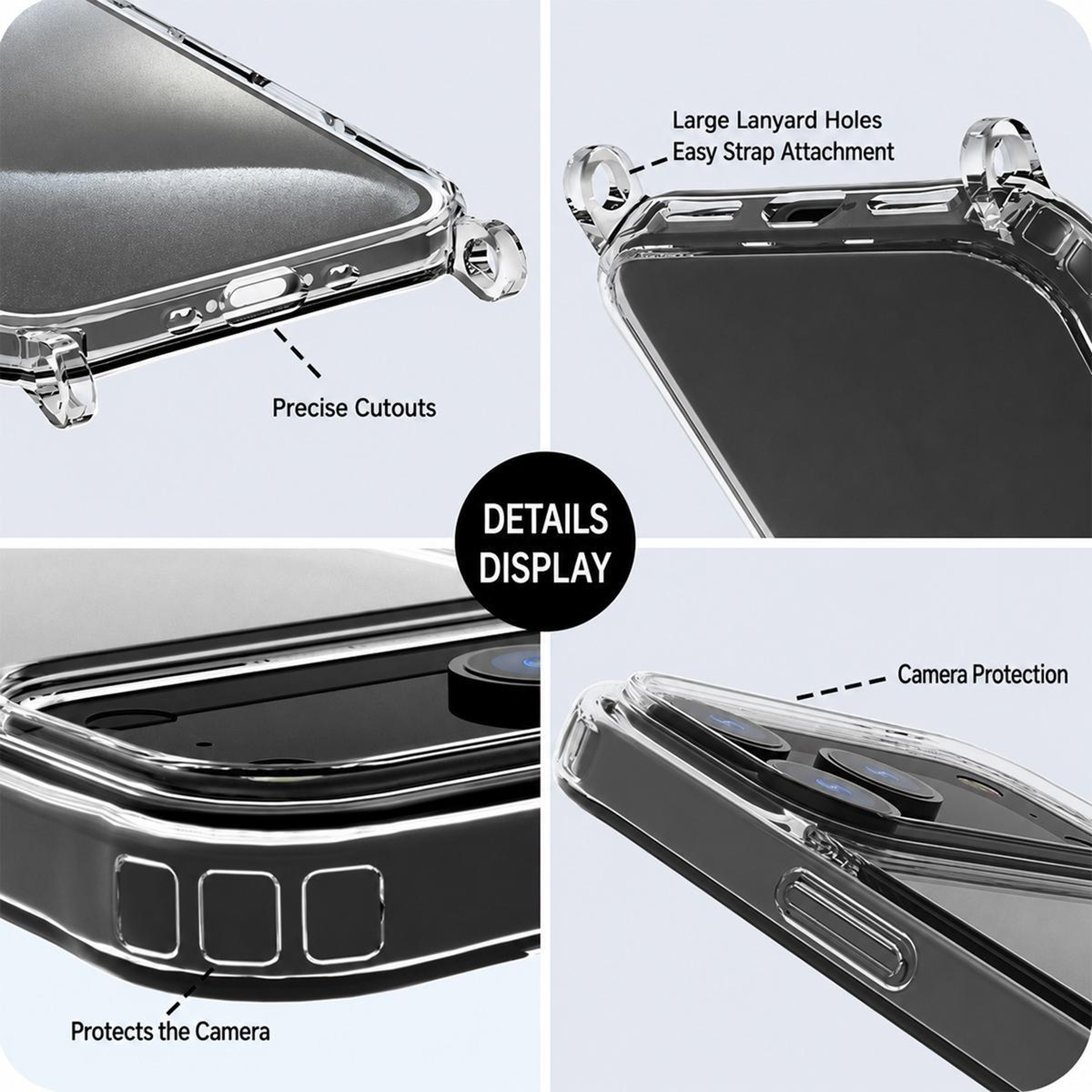 iPhone 15 Pro Clear iPhone 15 Pro Case Shockproof Airbag Phone Case with Lanyard Holes – view 10