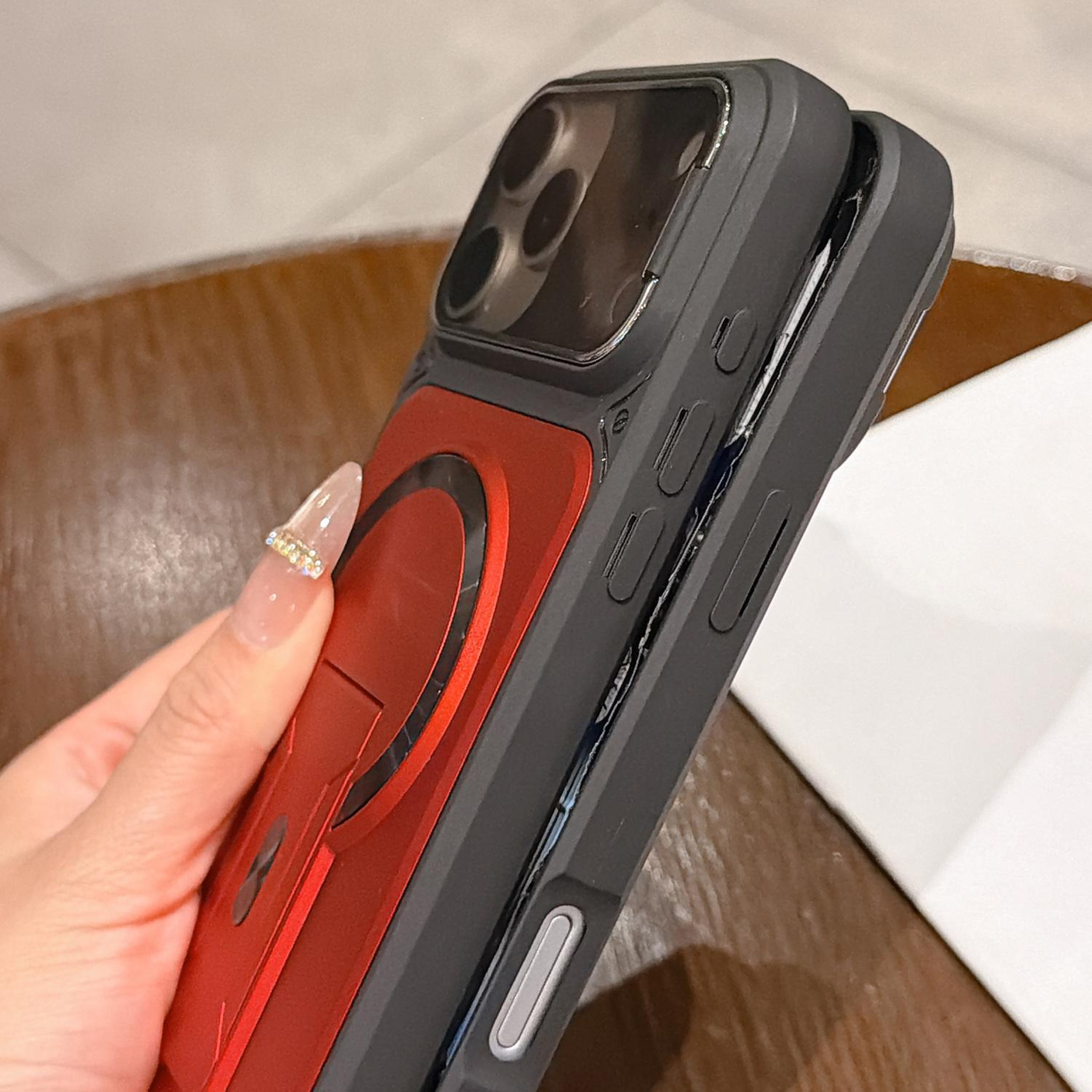 Magnetic Shockproof IPhone 15 Plus Case With Lens Cover  Hidden Kickstand 2