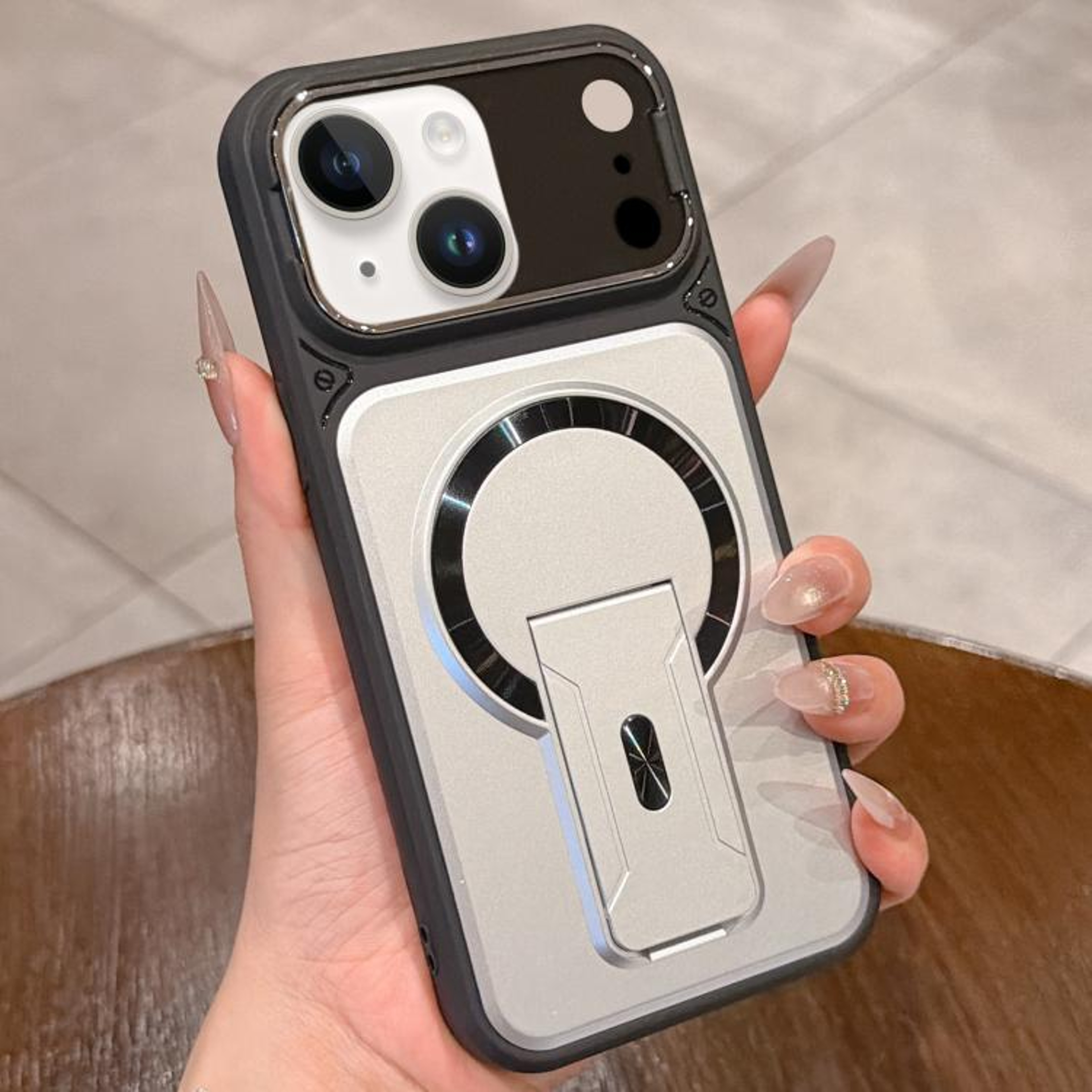 Magnetic Shockproof IPhone 15 Plus Case With Lens Cover  Hidden Kickstand 8