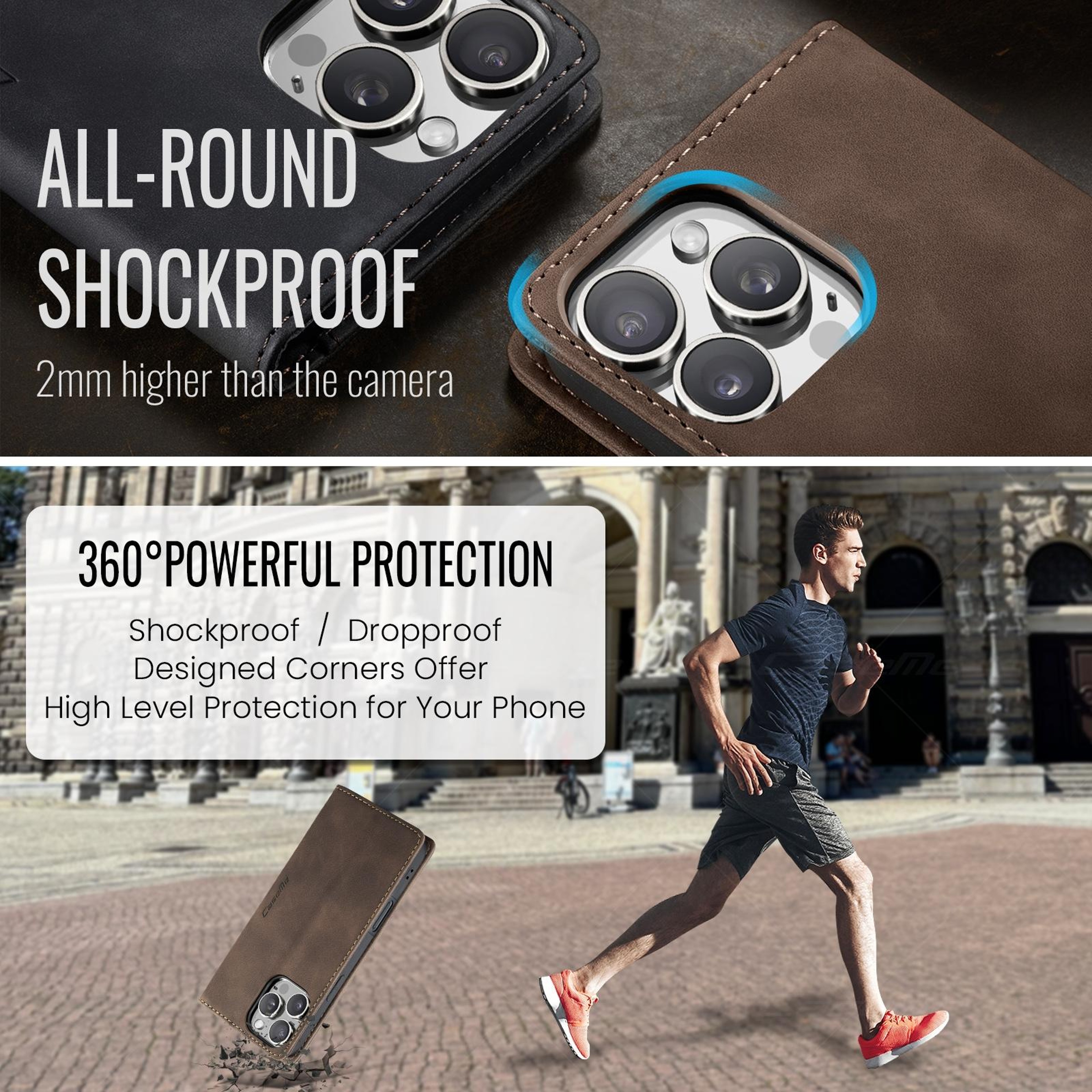 CaseMe Vintage Leather Wallet Case For IPhone 16 Pro With Card Holder Kickstand  Magnetic Flip Cove 5
