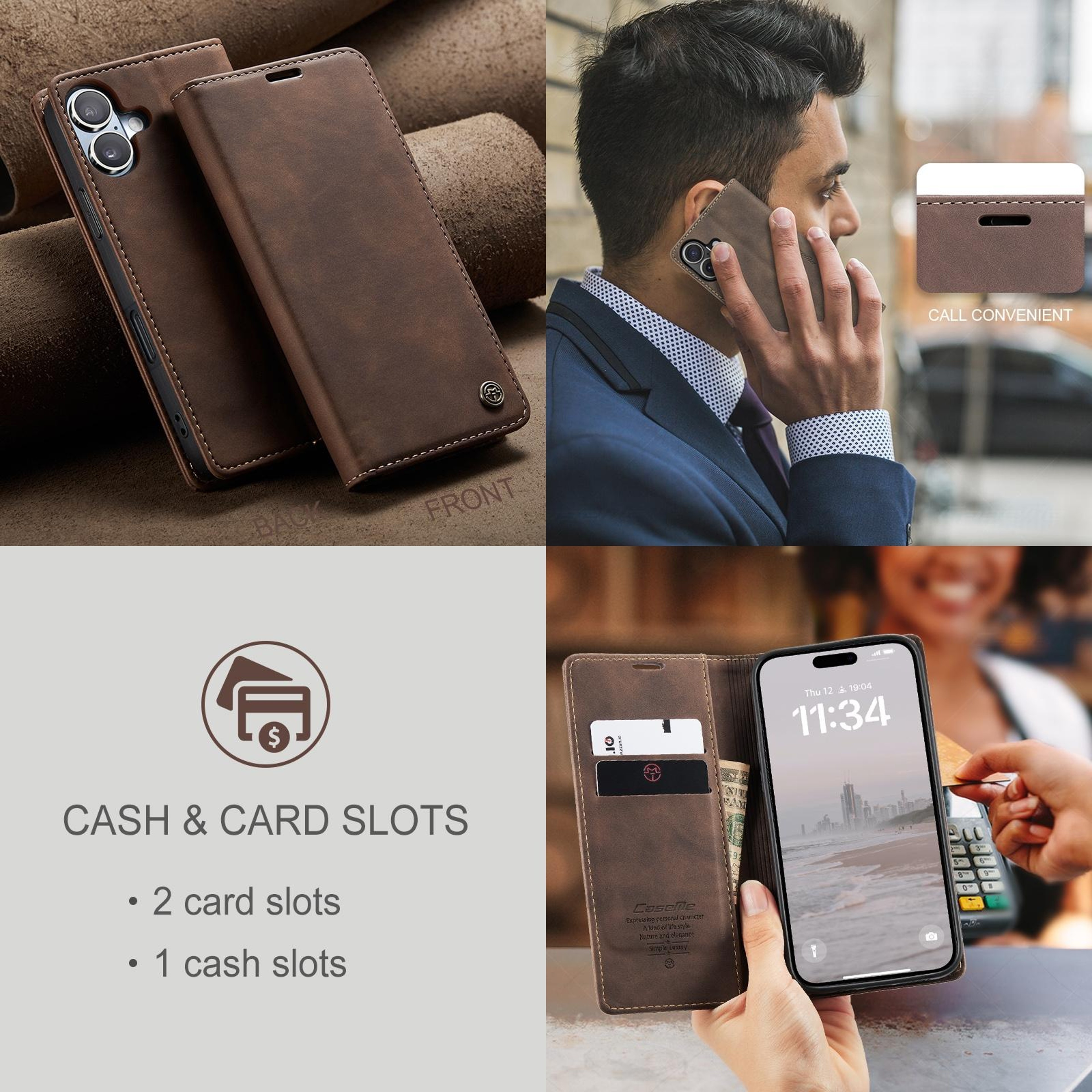 CaseMe 013 IPhone 16 Wallet Case With Stand  Card Holder Premium Leather Phone Case 6