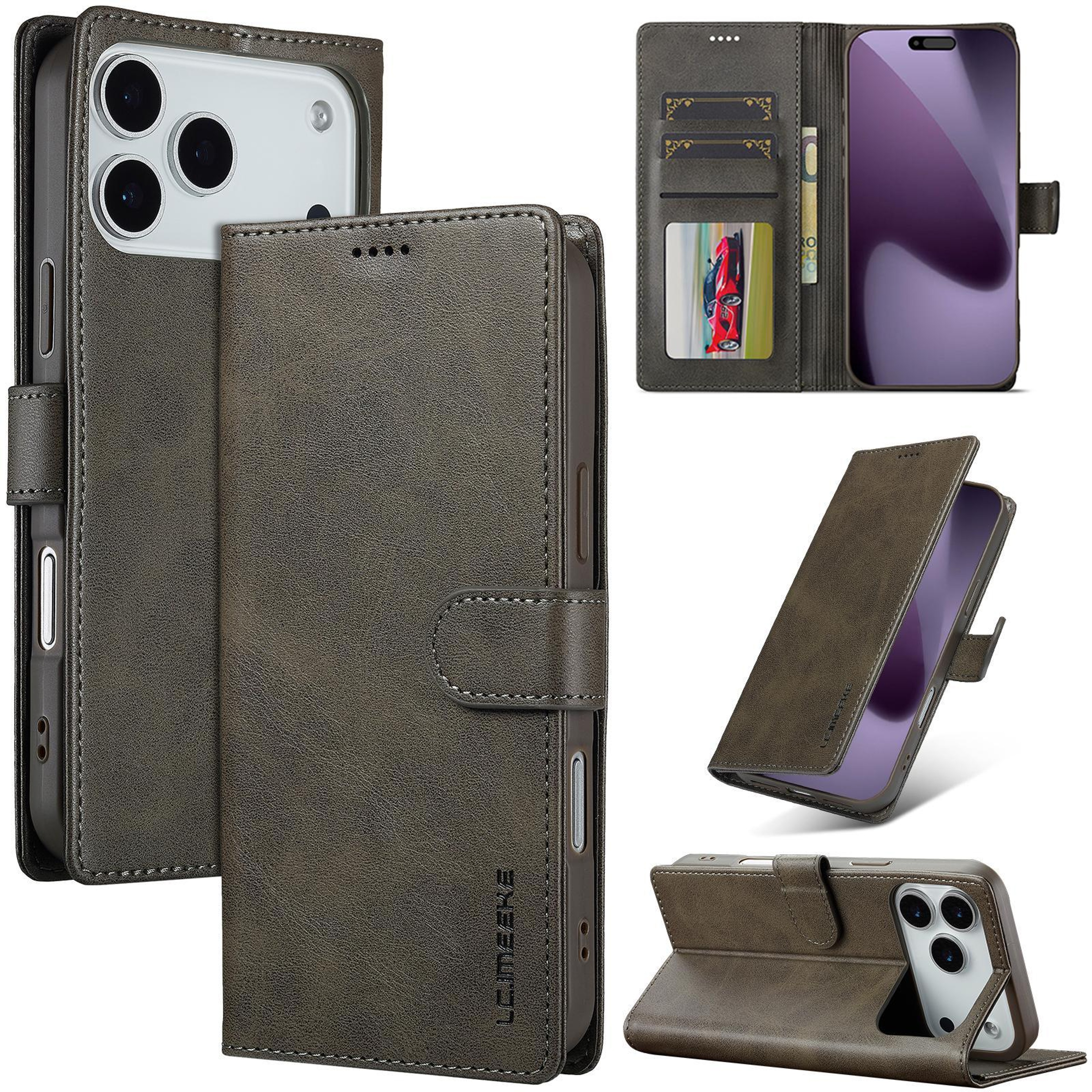 LCIMEEKE Premium IPhone 17 Pro Max Leather Case With Wallet  Kickstand Flip Cover 0