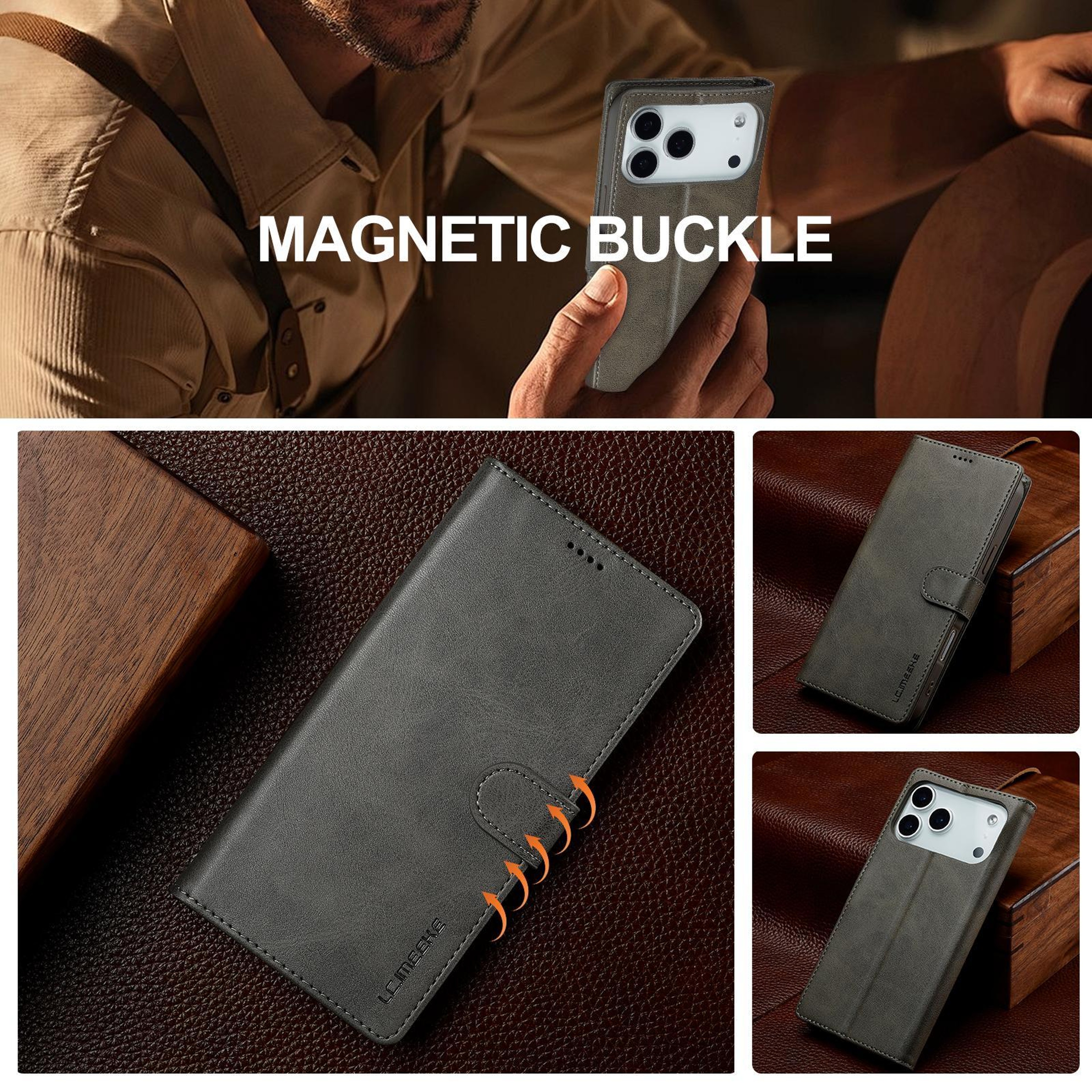LCIMEEKE Premium IPhone 17 Pro Max Leather Case With Wallet  Kickstand Flip Cover 8