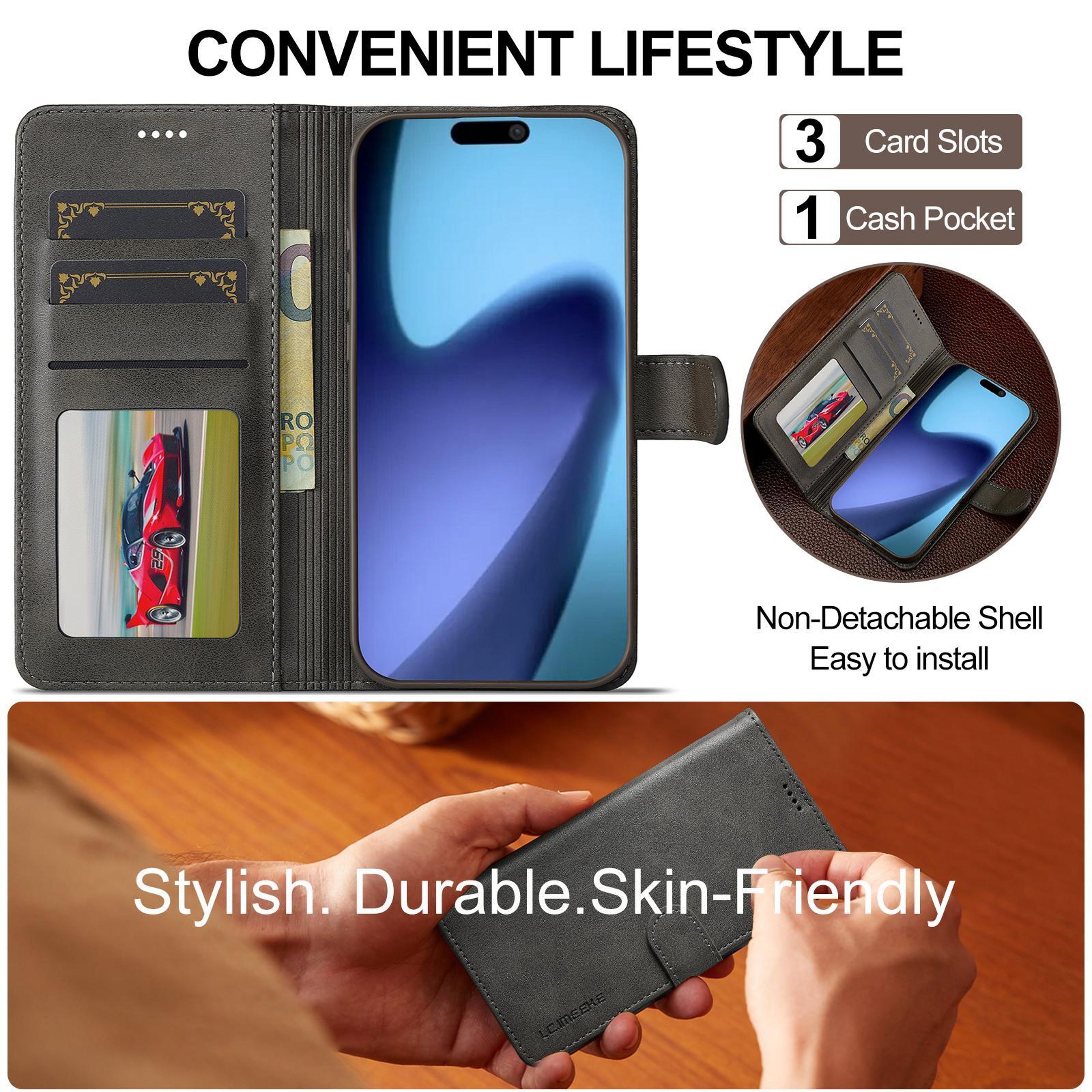 LCIMEEKE Leather Wallet Case With Stand  Card Holder For IPhone Air Flip Cover 5
