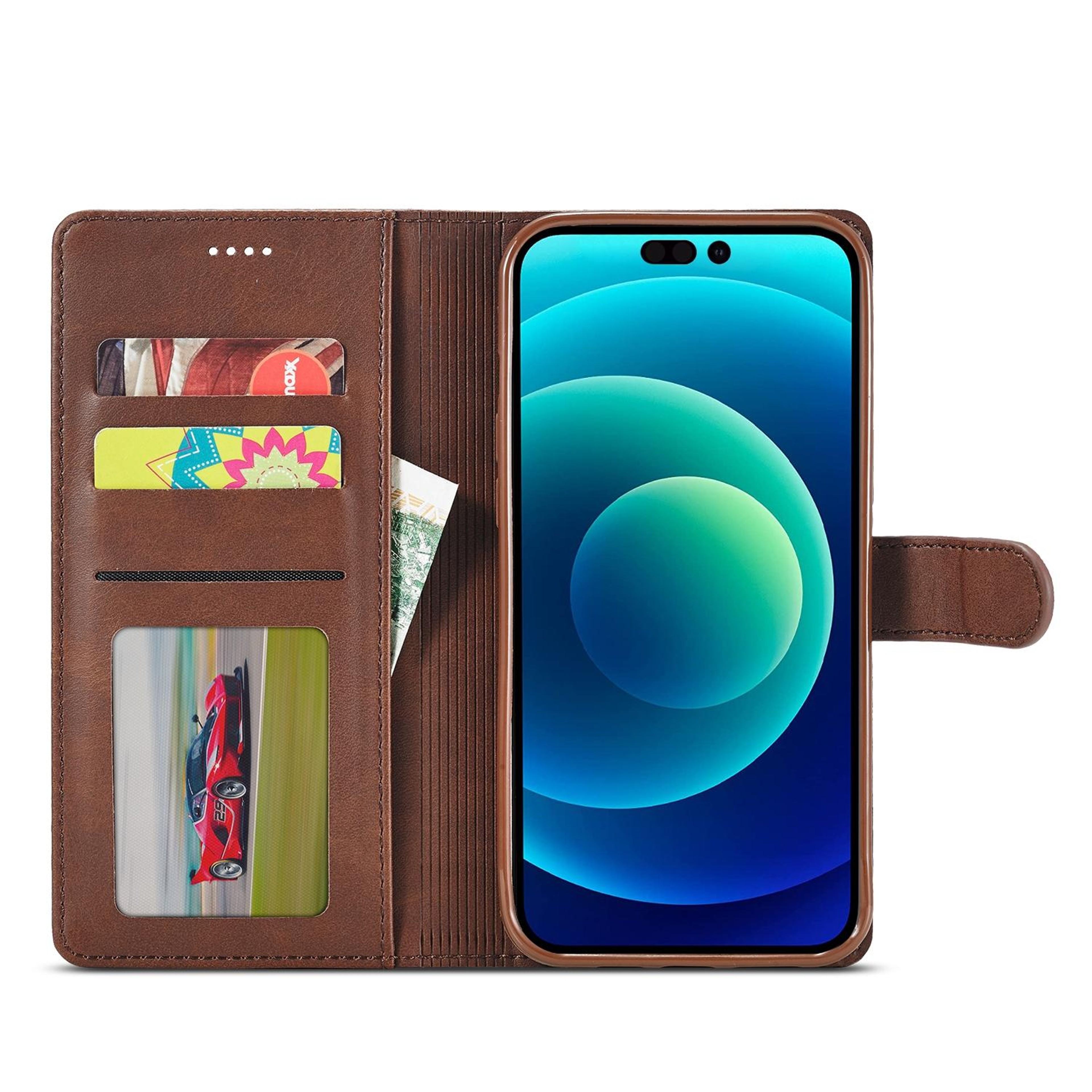 IPhone 14 Plus Leather Wallet Case With Stand  Card Holder Flip Cover 3