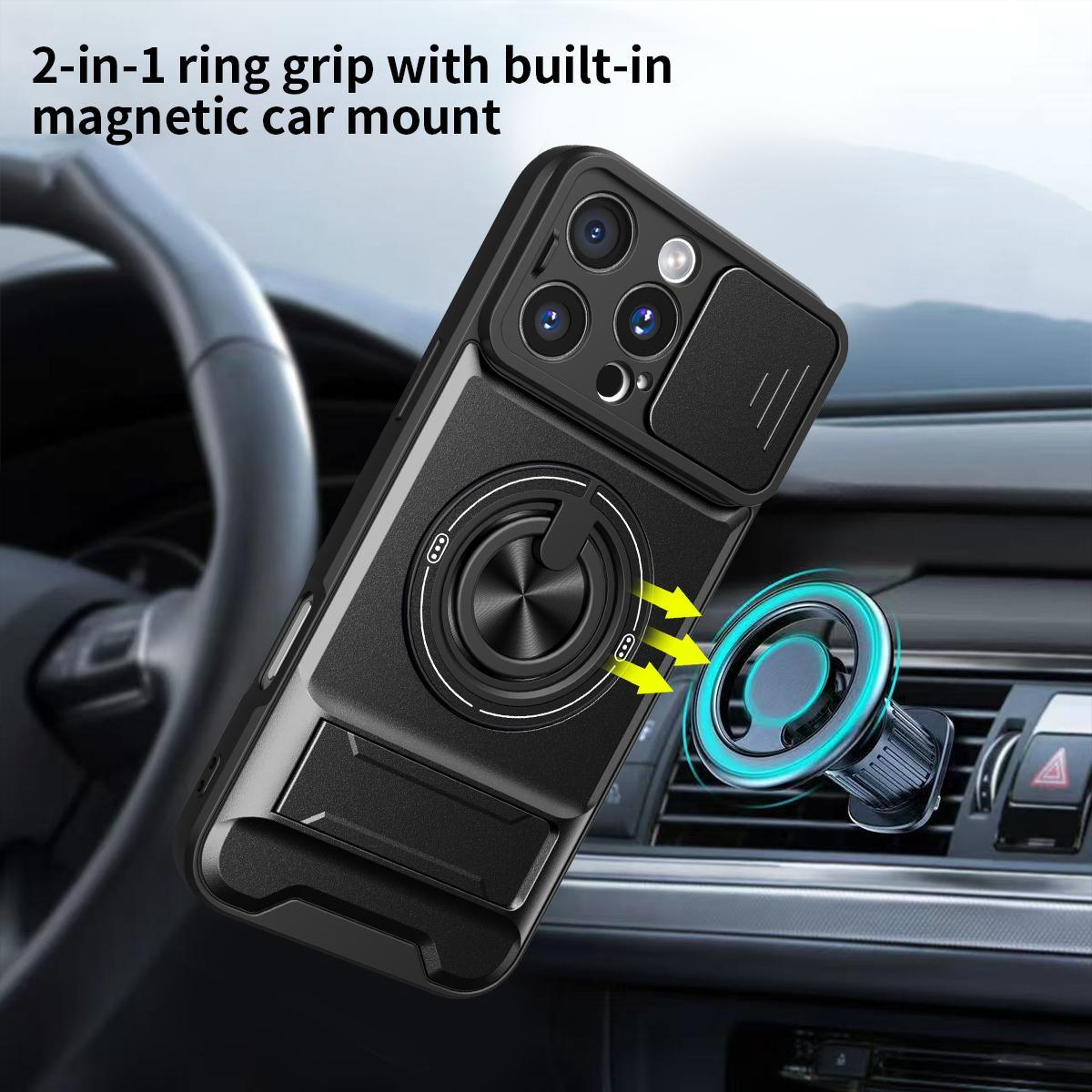 IPhone 16 Pro Max Magnetic Shockproof Case With Sliding Camera Lens Cover  Kickstand 7