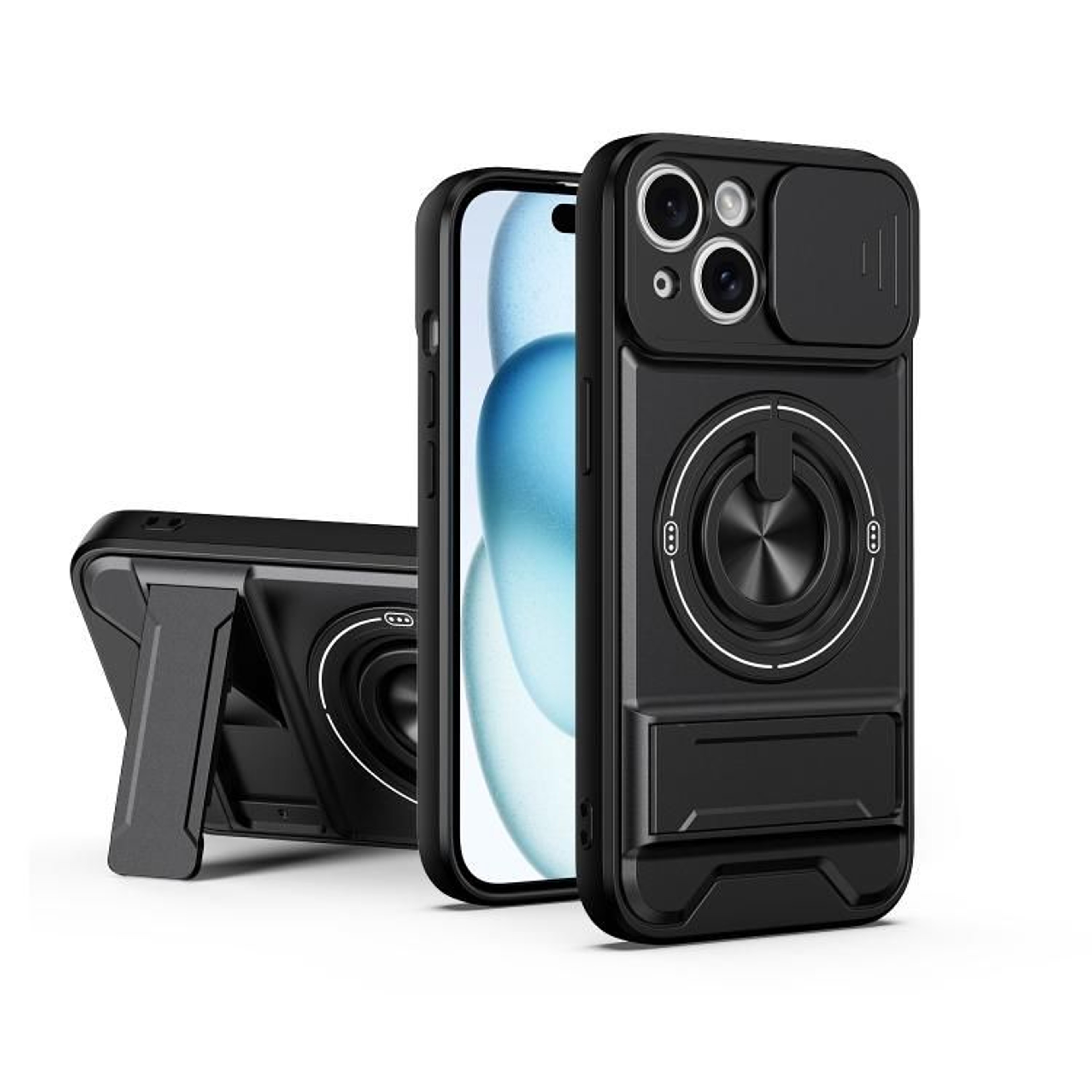 Magnetic Shockproof IPhone 15 Lens Cover Case With Kickstand And Magnetic Charging 8