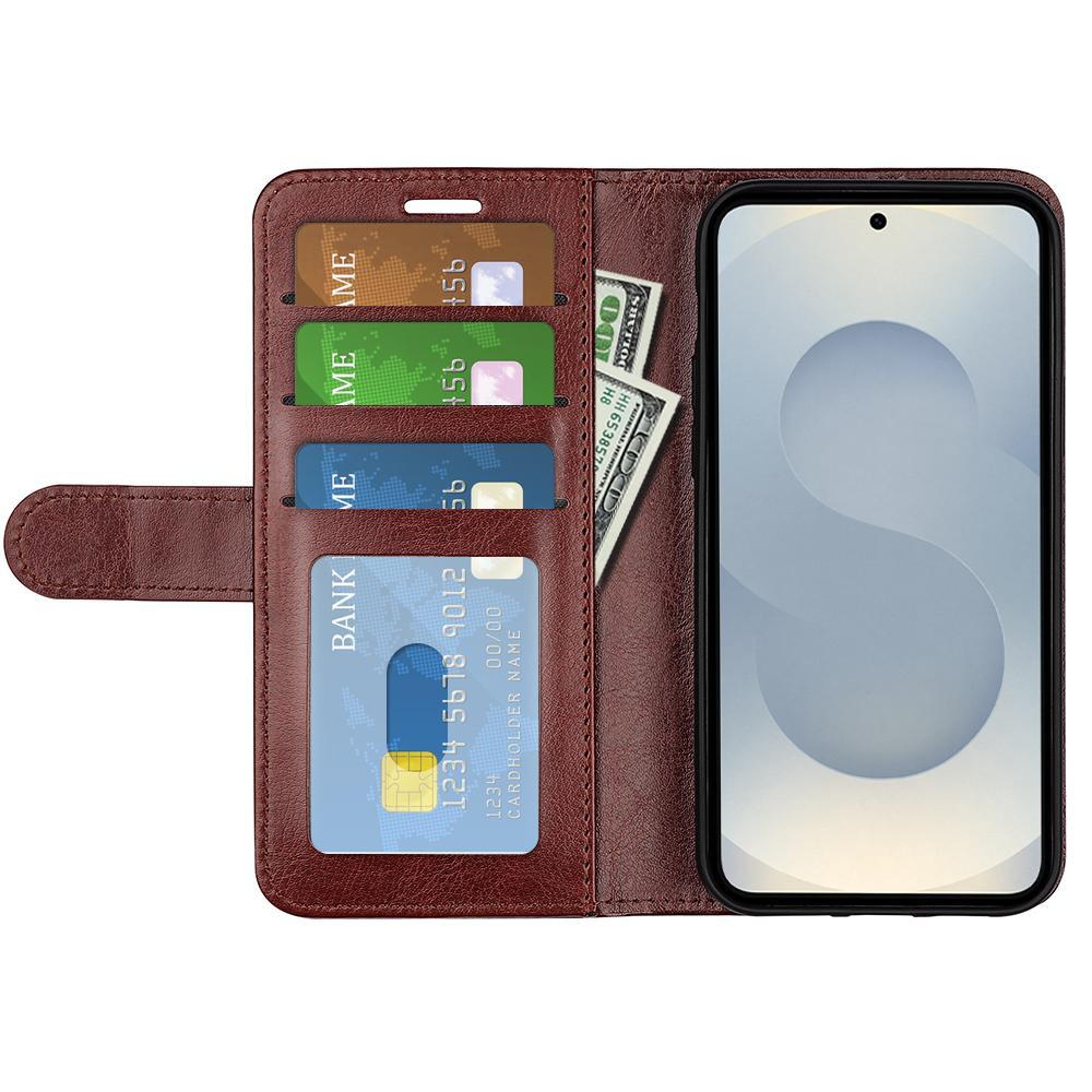 Samsung Galaxy S25 Edge Leather Flip Phone Case With Card Holder Wallet  Kickstand 3