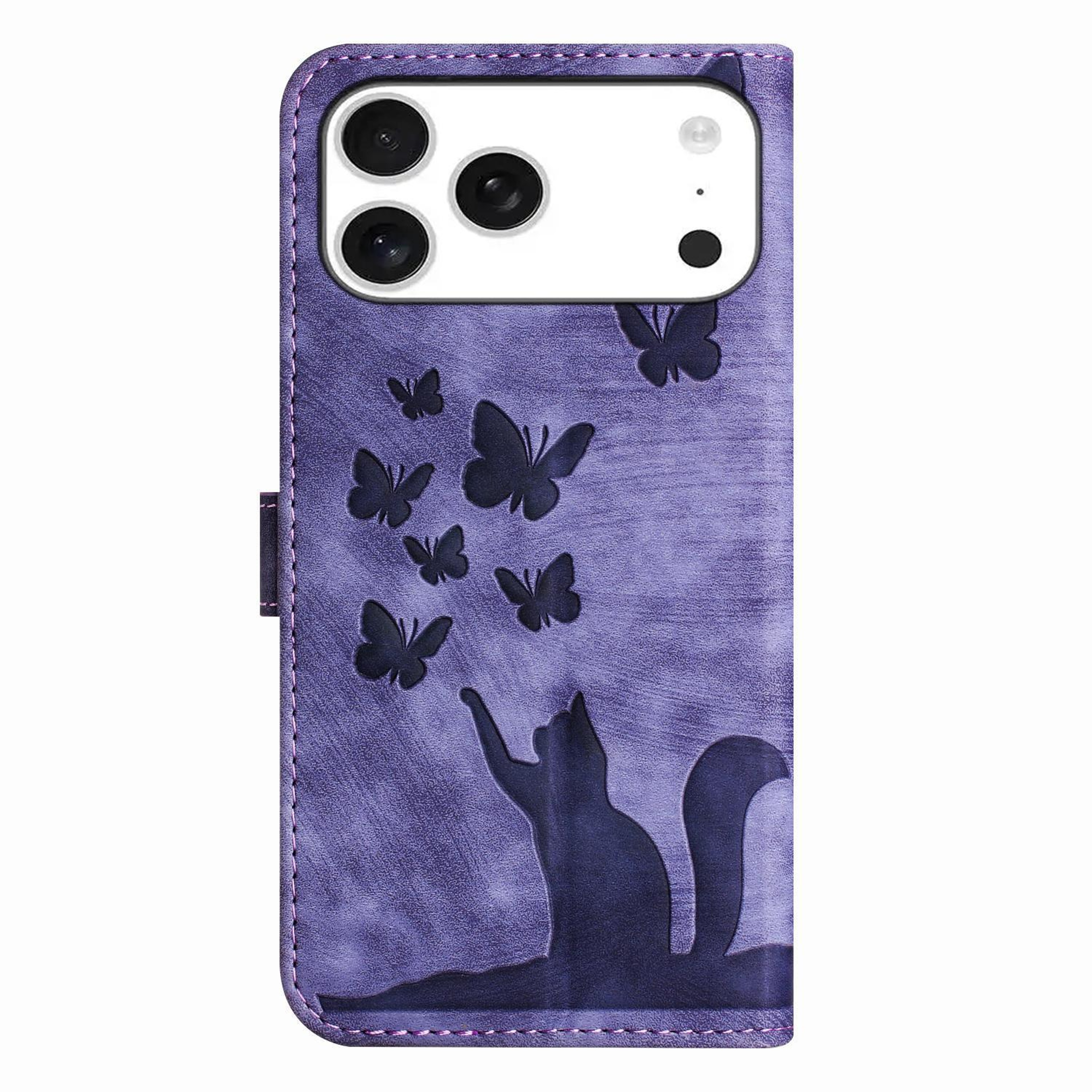 Butterfly Embossed Leather Flip Wallet Case For IPhone 17 Pro With Kickstand  Wrist Strap 2
