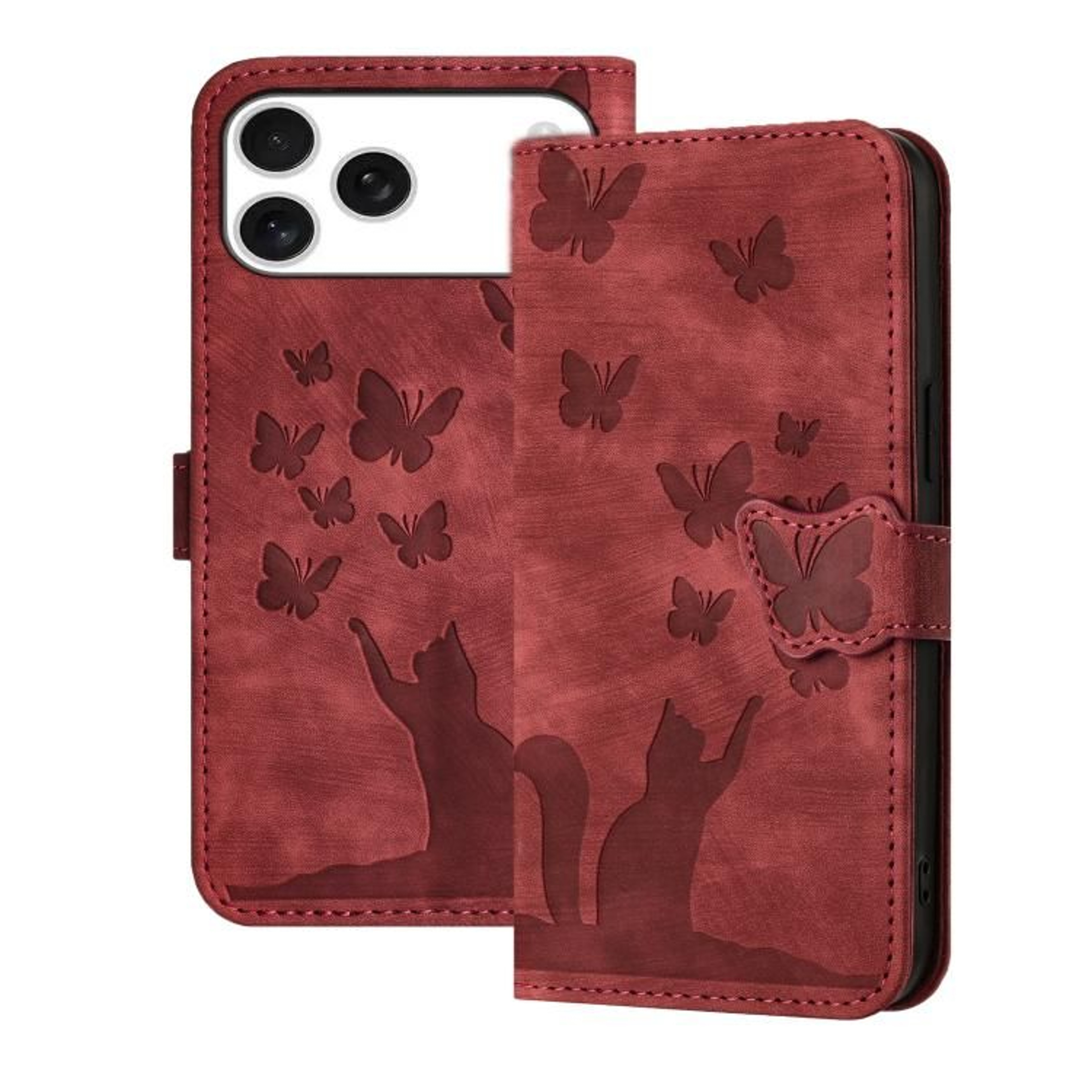Butterfly Embossed Leather Flip Wallet Case For IPhone 17 Pro With Kickstand  Wrist Strap 7