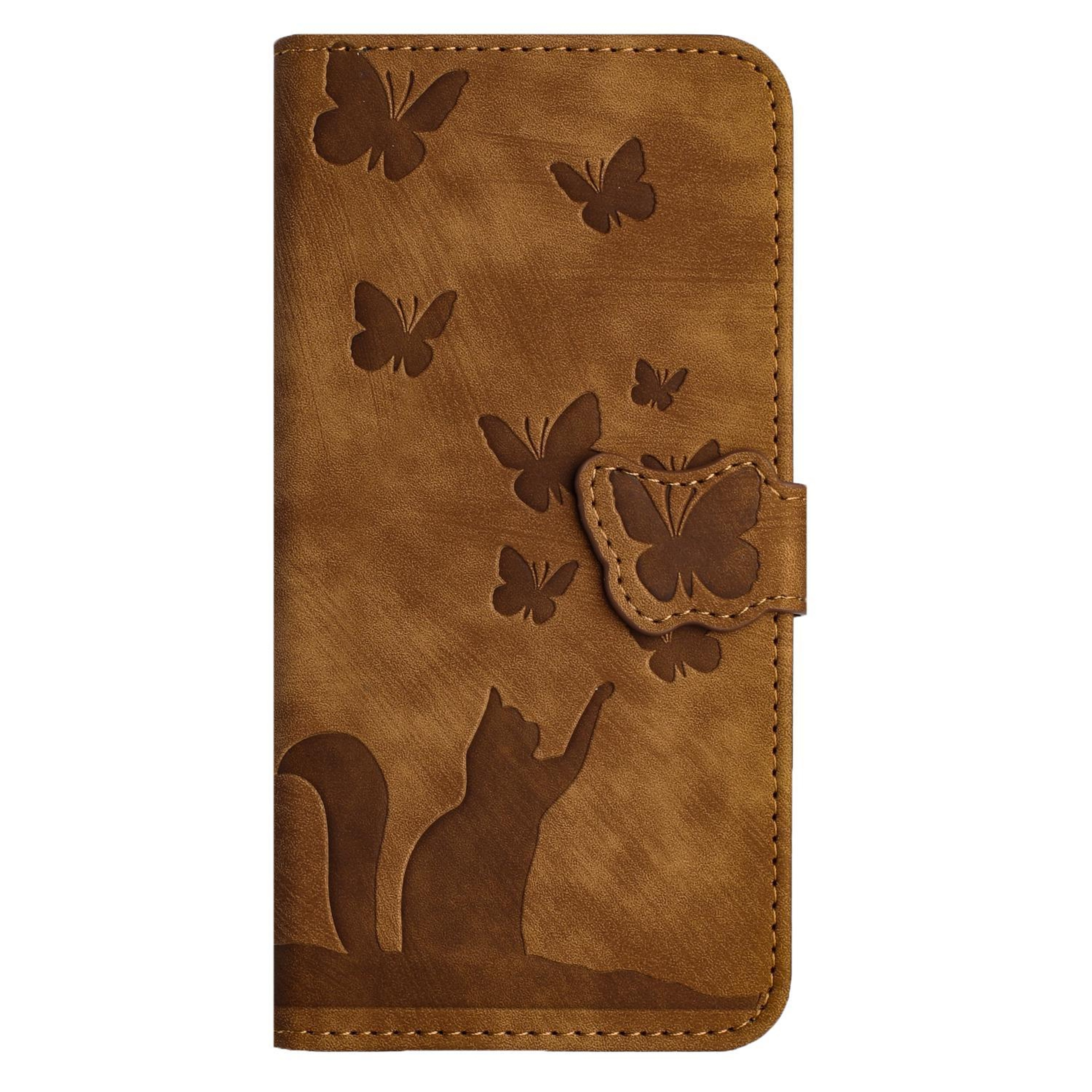 Butterfly Cat Embossed IPhone 17 Wallet Case With Leather Flip Cover Card Holder  Kickstand 1
