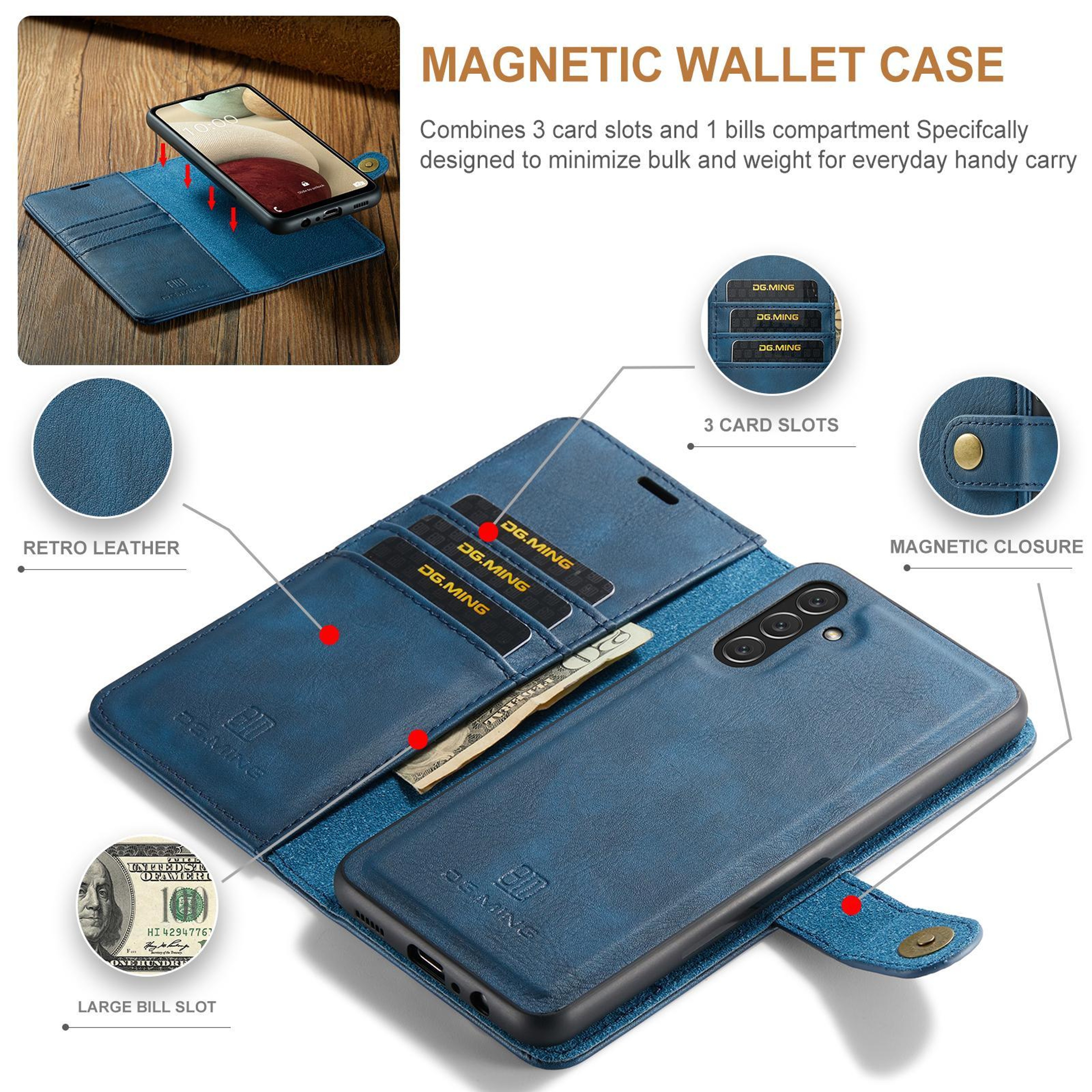 Galaxy A14 Case Detachable Magnetic Leather Wallet Case With Card Holder And Stand 4