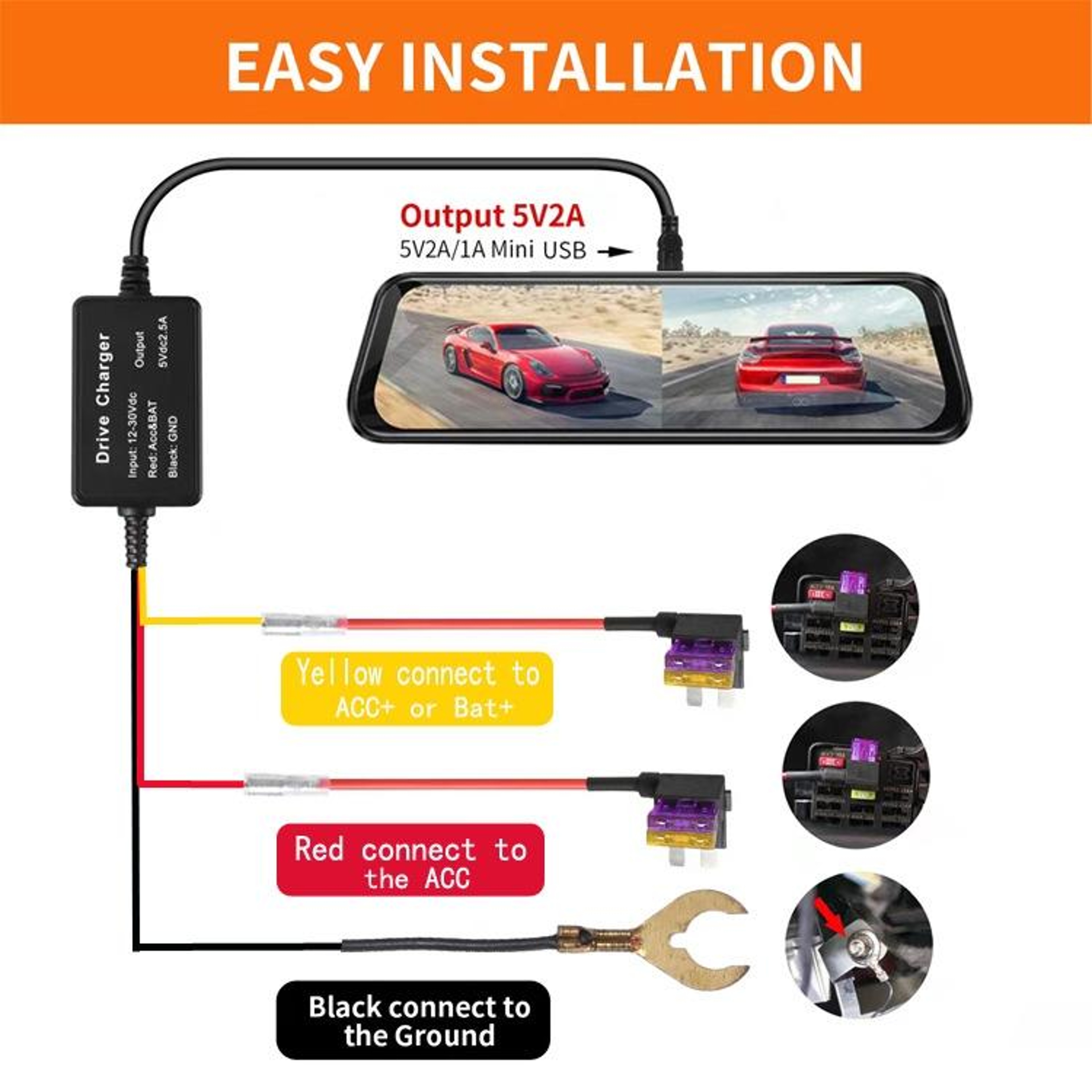 108 GPS Tracker Hardwire Kit 12V 24V to 5V with Low Voltage Protection – view 4