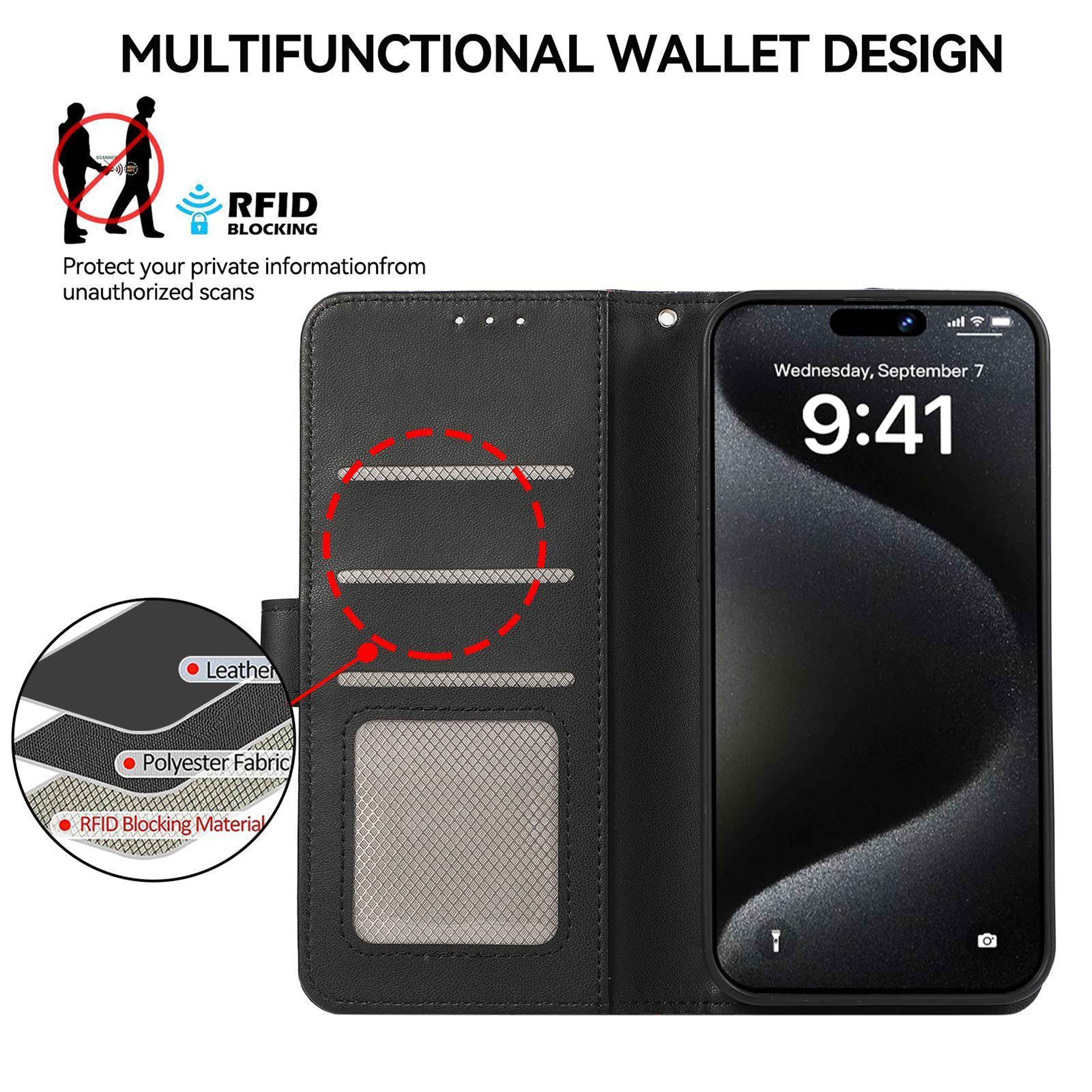 Galaxy S26 FE 5G RFID Leather Wallet Case With Card Holder And Kickstand 3