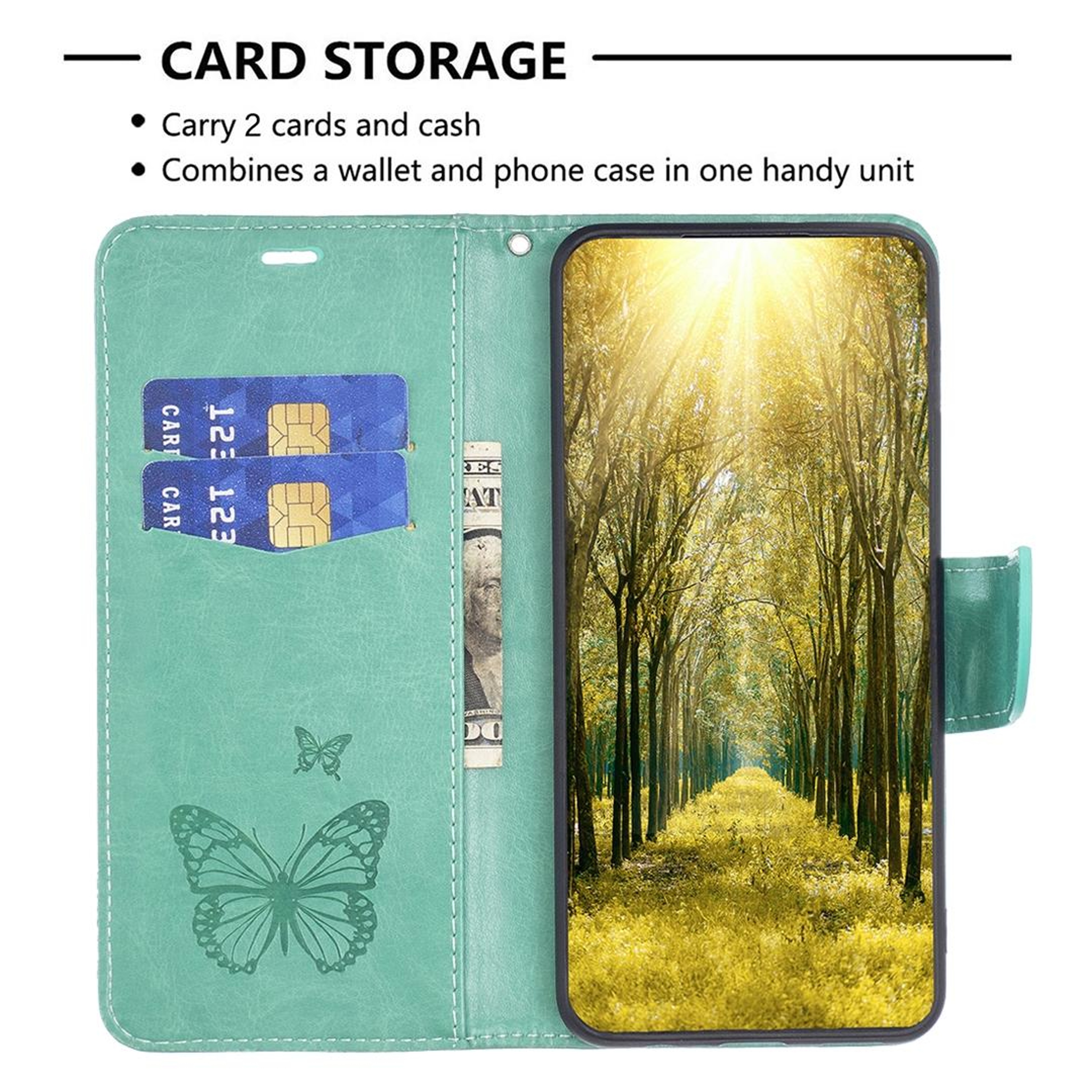Butterfly IPhone 16 Pro Wallet Case With Card Holder And Stand 5