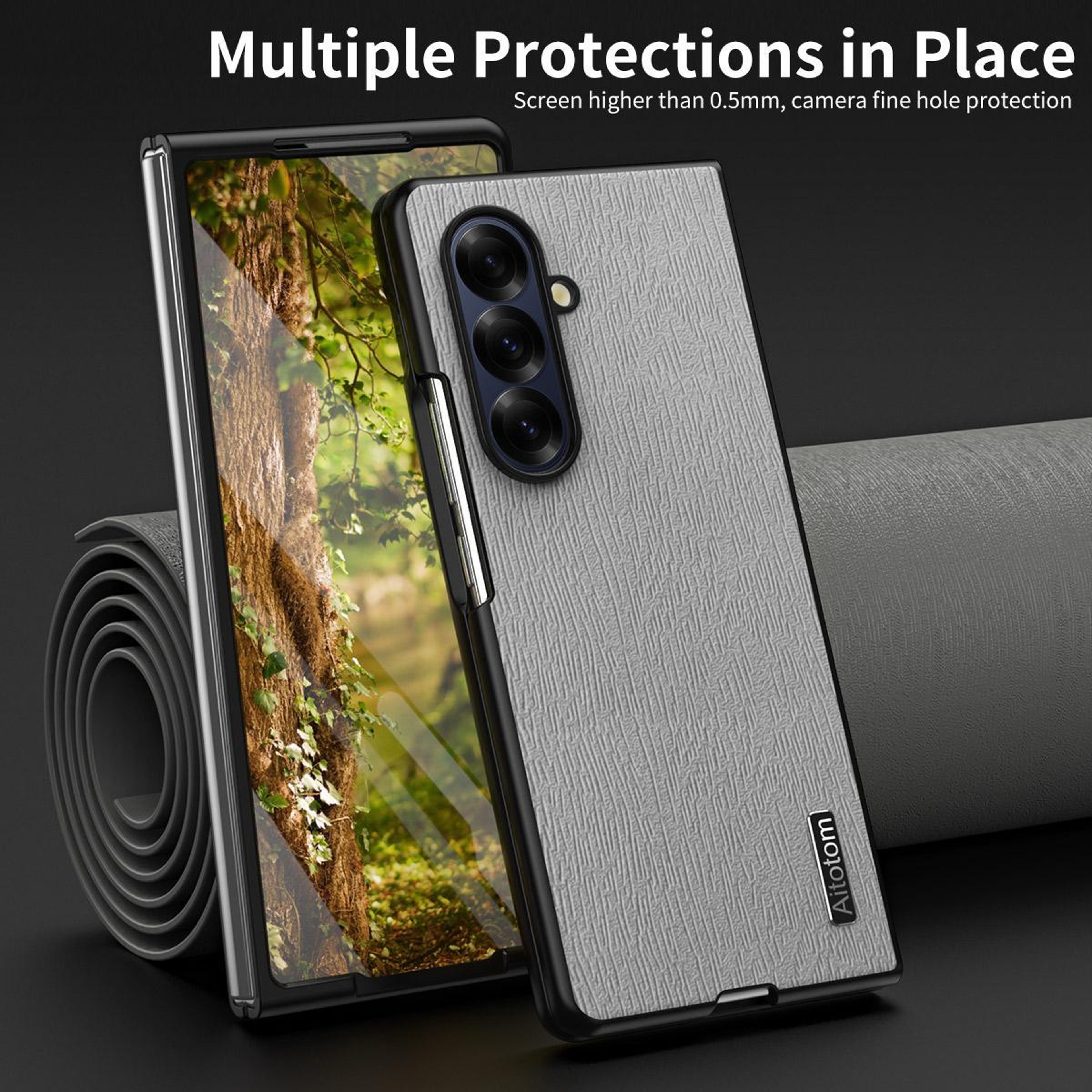 Galaxy Z Fold7 5G Tree Bark Leather Shockproof Protective Case 4