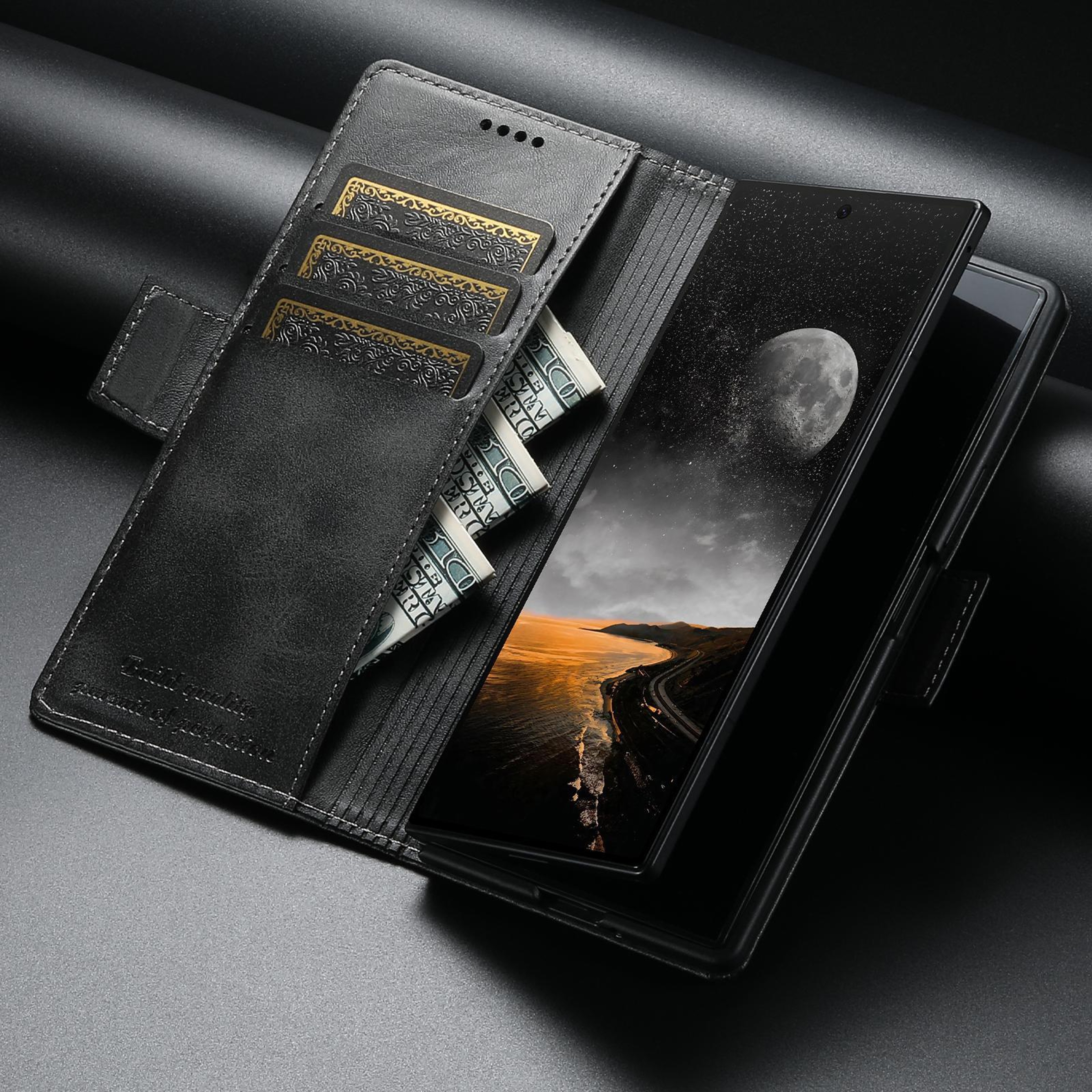 Galaxy Z Fold7 5G Calf Texture Leather Wallet Case With Card Slots And Kickstand 3