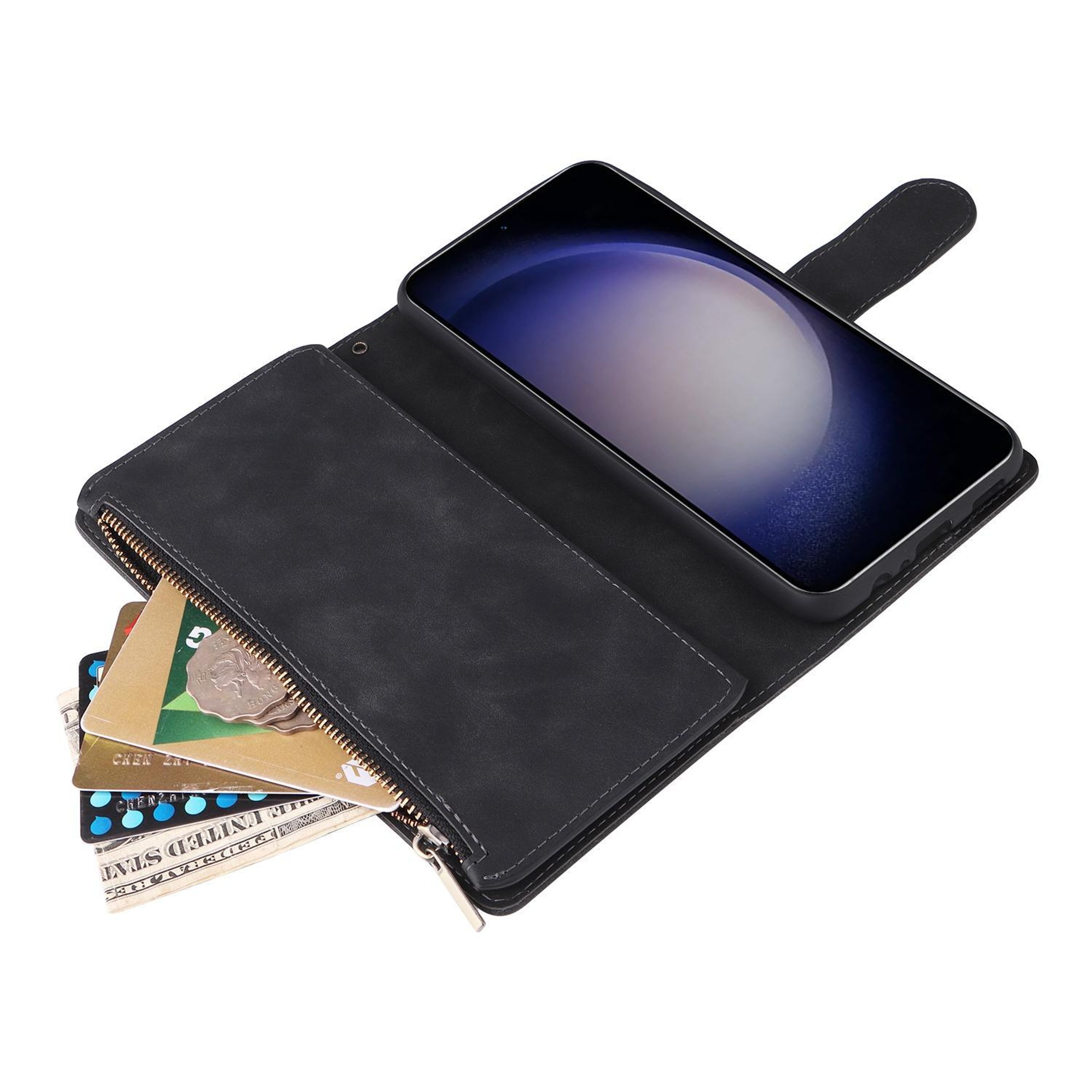 Galaxy S26 Plus 5G Zipper Wallet Case With Card Holder Kickstand And Wrist Strap 6