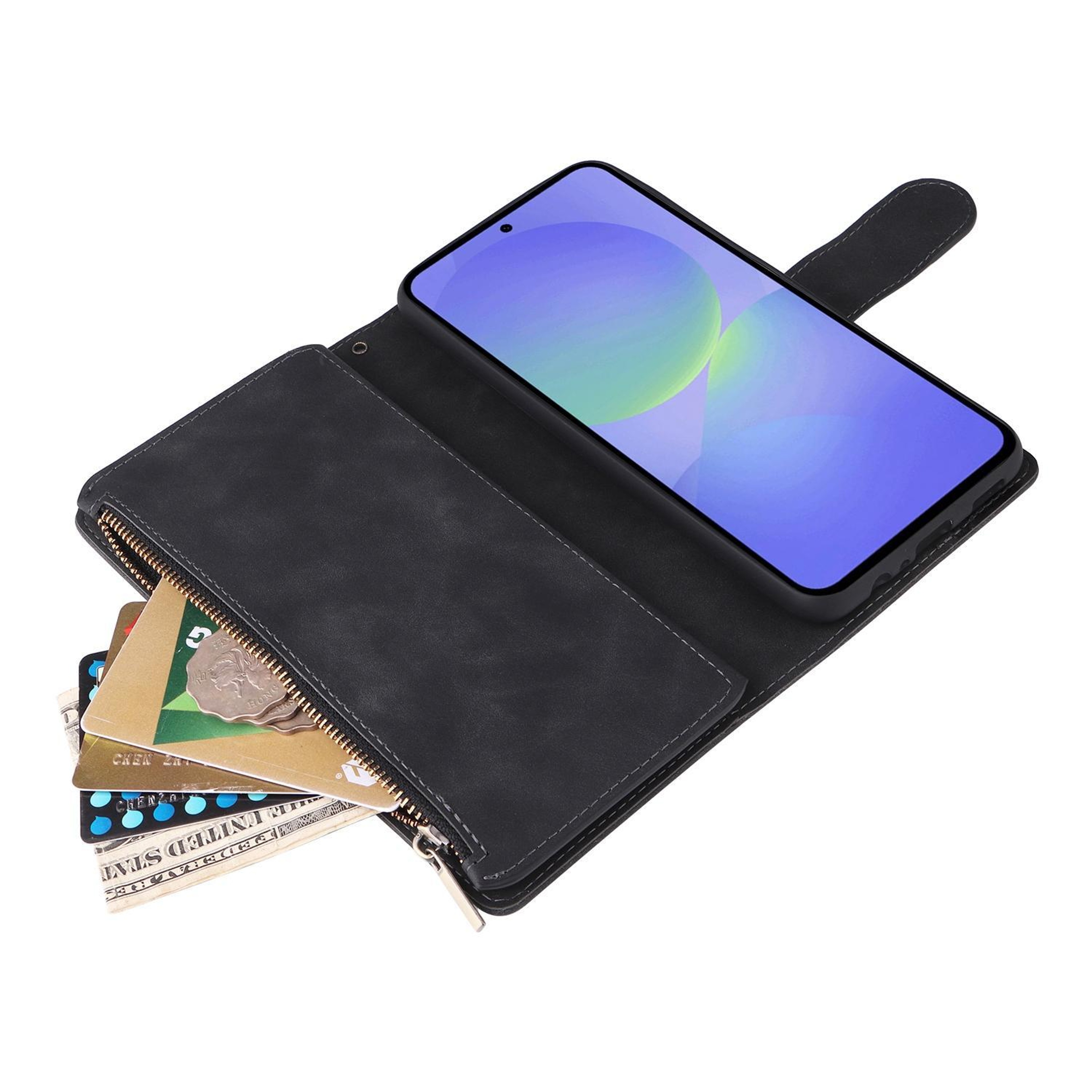 Galaxy A36 5G Zipper Wallet Case With Card Holder Kickstand And Wrist Strap 6