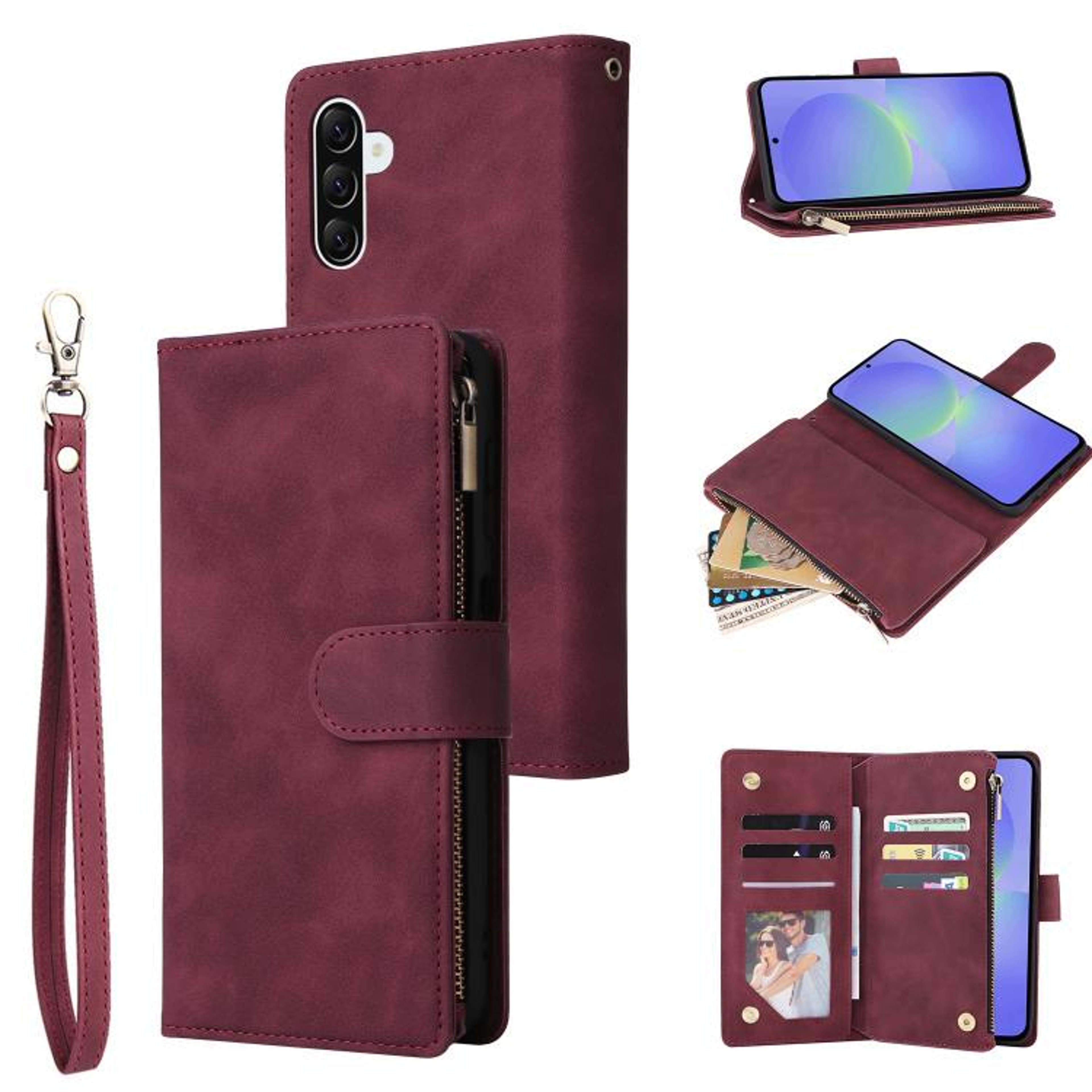 Galaxy A36 5G Zipper Wallet Case With Card Holder Kickstand And Wrist Strap 8