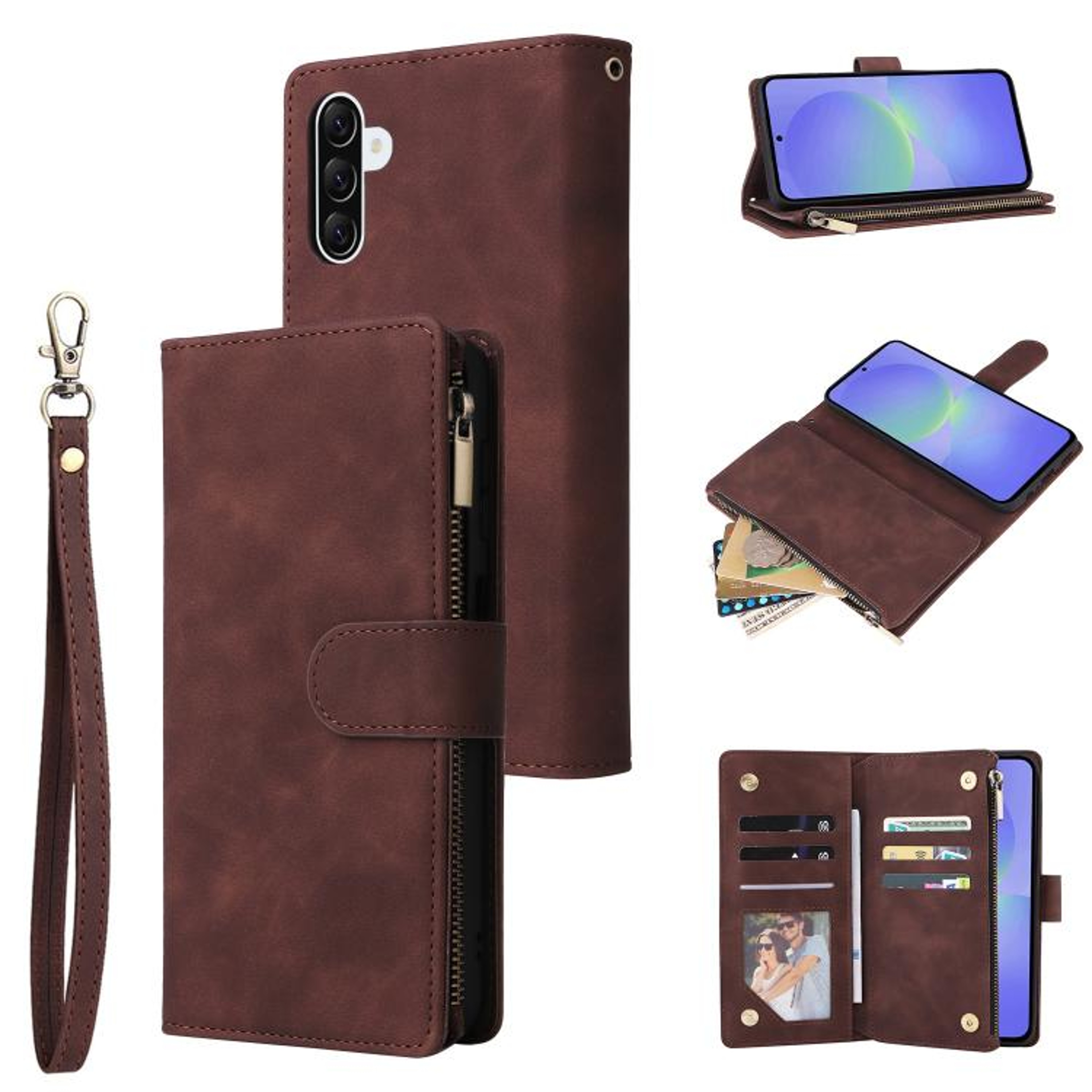 Galaxy A36 5G Zipper Wallet Case With Card Holder Kickstand And Wrist Strap 10