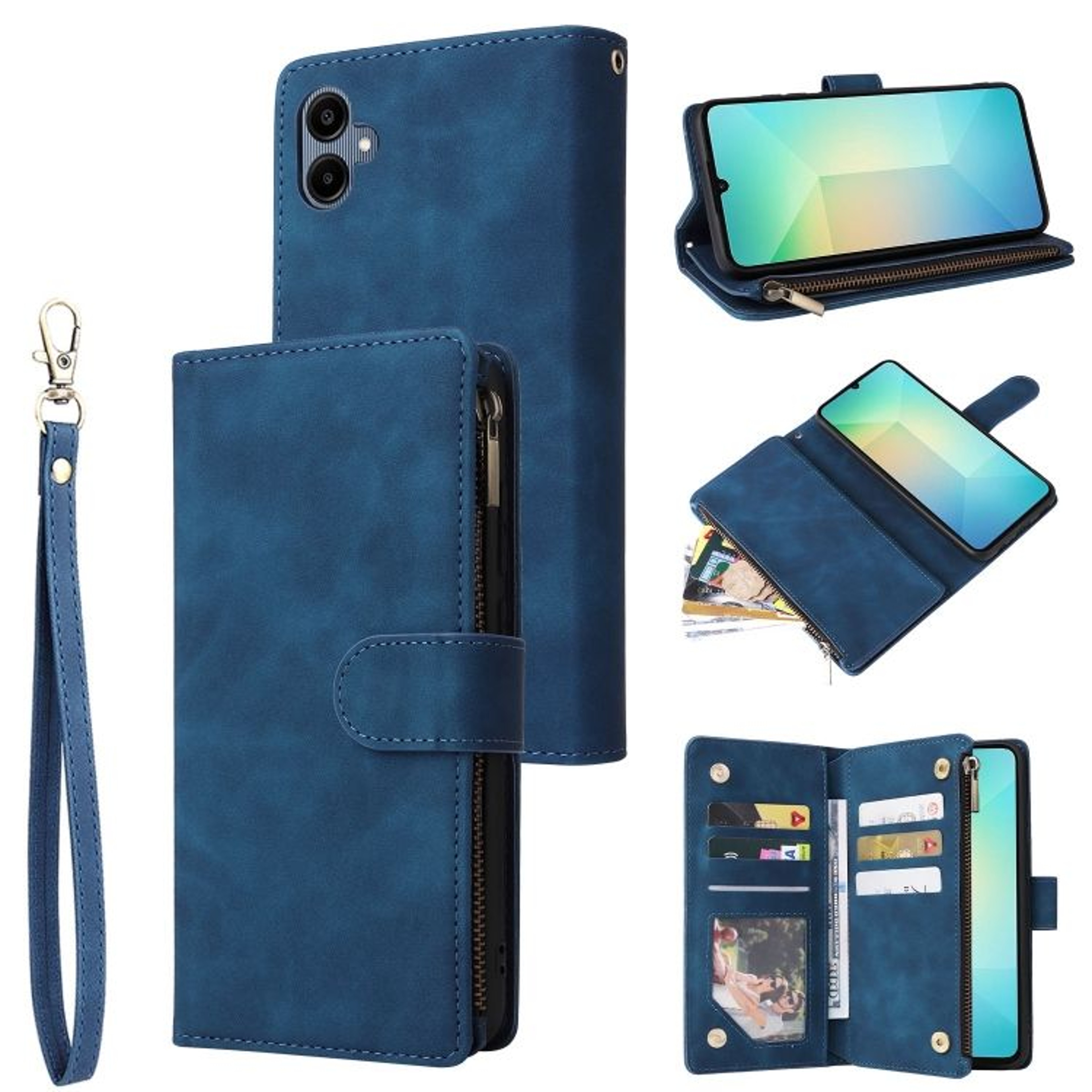 Galaxy A06 4G Zipper Wallet Case With Card Holder Kickstand And Wrist Strap 7